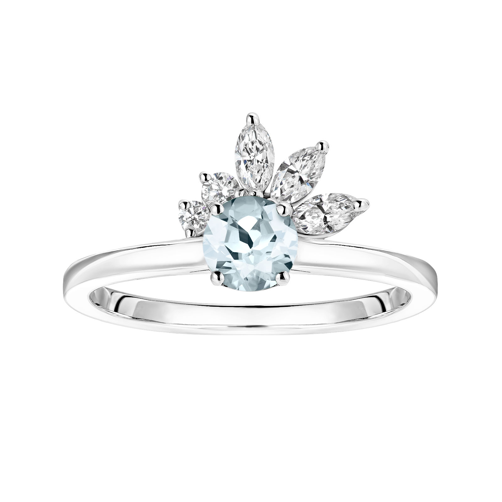 Ring White gold Aquamarine and diamonds Little EverBloom 1