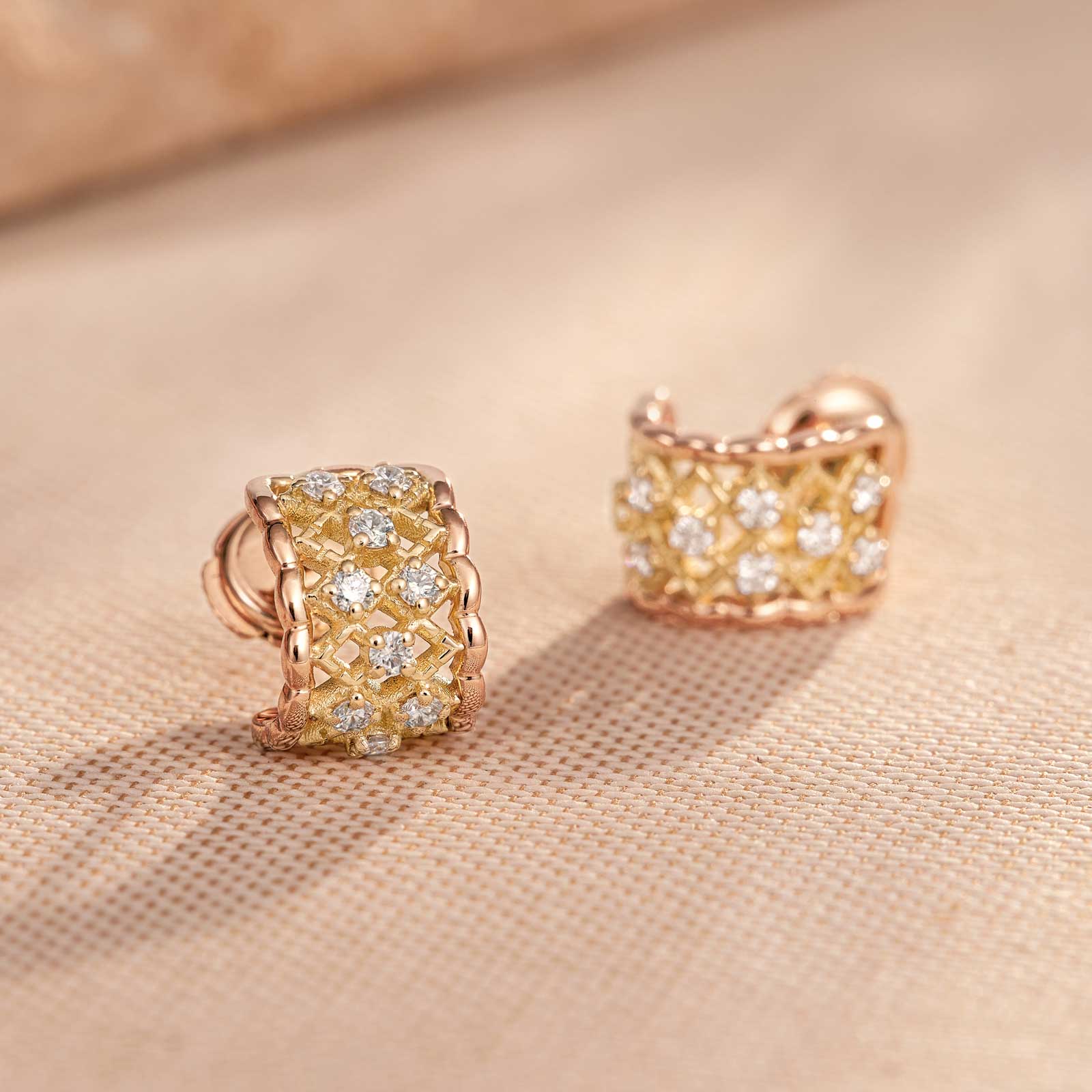 Earrings Rose and yellow gold Diamond RétroMilano 3