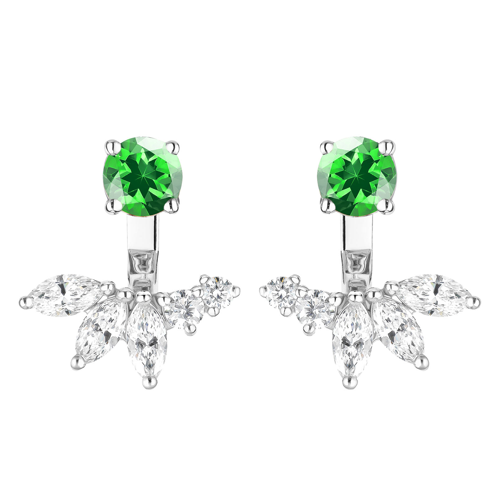 Boucles d'oreilles Or blanc Tsavorite et diamants EverBloom Symétriques 1