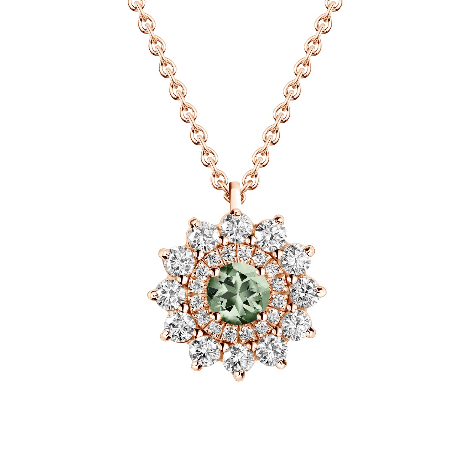 Pendant Rose gold Green Sapphire and diamonds Lefkos 1