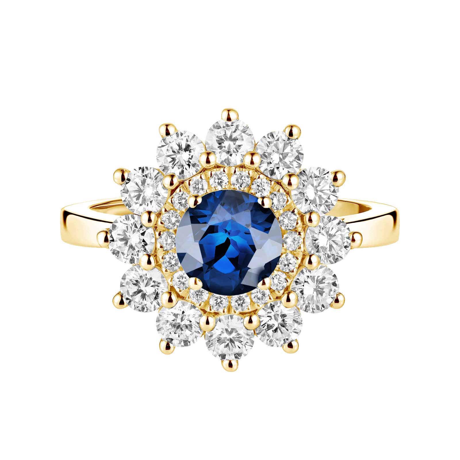 Ring Yellow gold Sapphire and diamonds Lefkos 6 mm 1