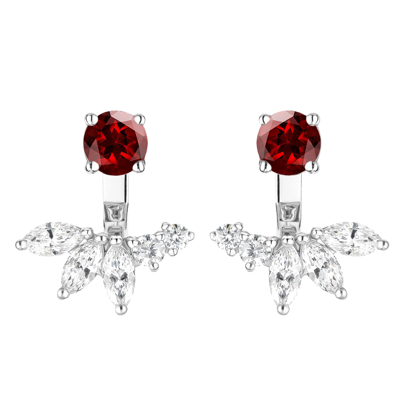 Boucles d'oreilles Or blanc Grenat et diamants EverBloom Symétriques 1