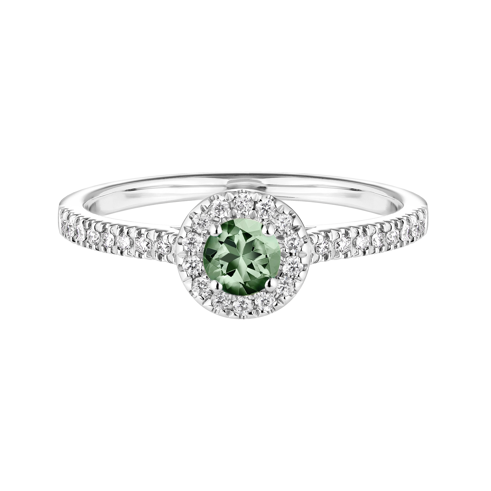 Ring Platinum Green Sapphire and diamonds Rétromantique S Pavée 1