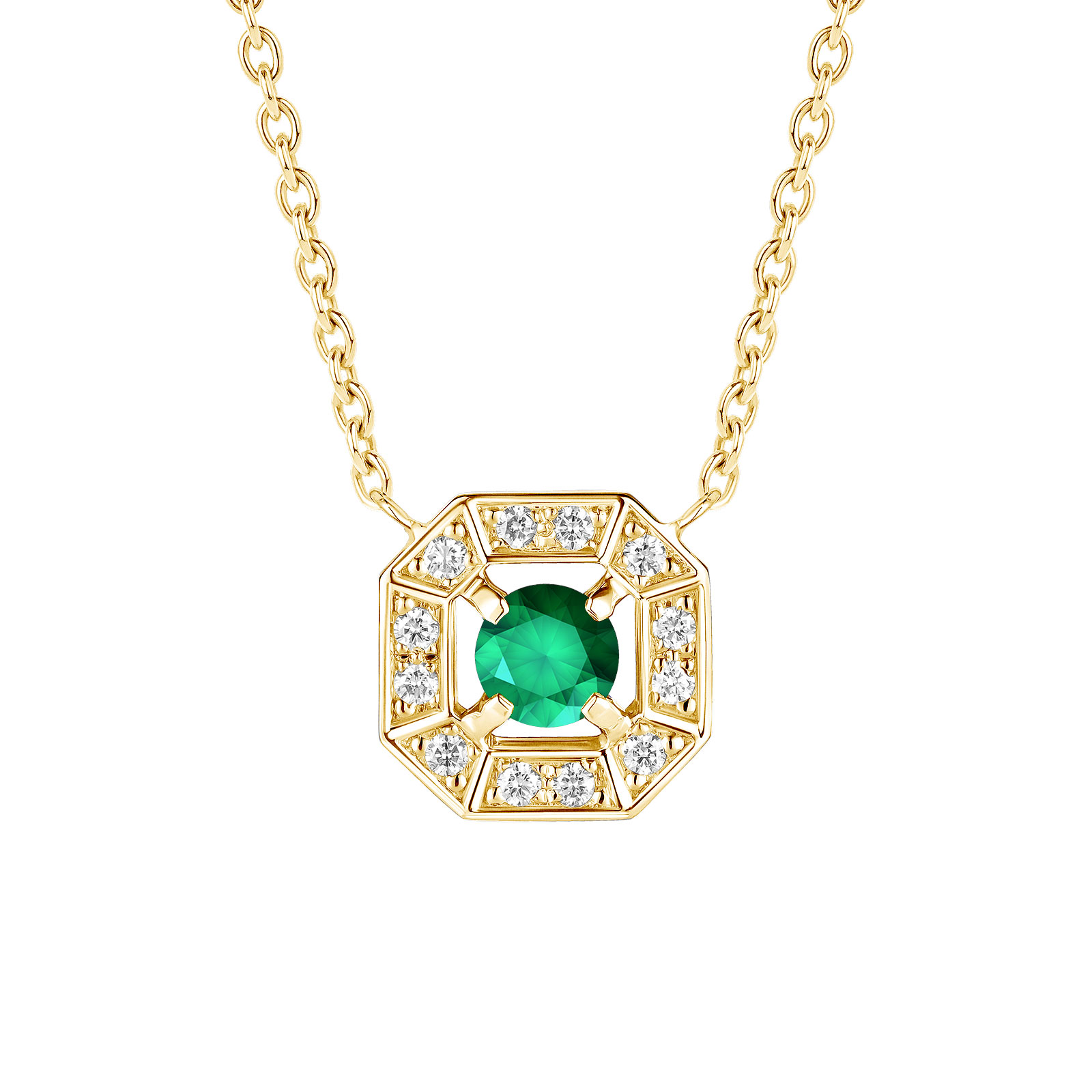 Pendant Yellow gold Emerald and diamonds Art Déco Rond 4 mm 1
