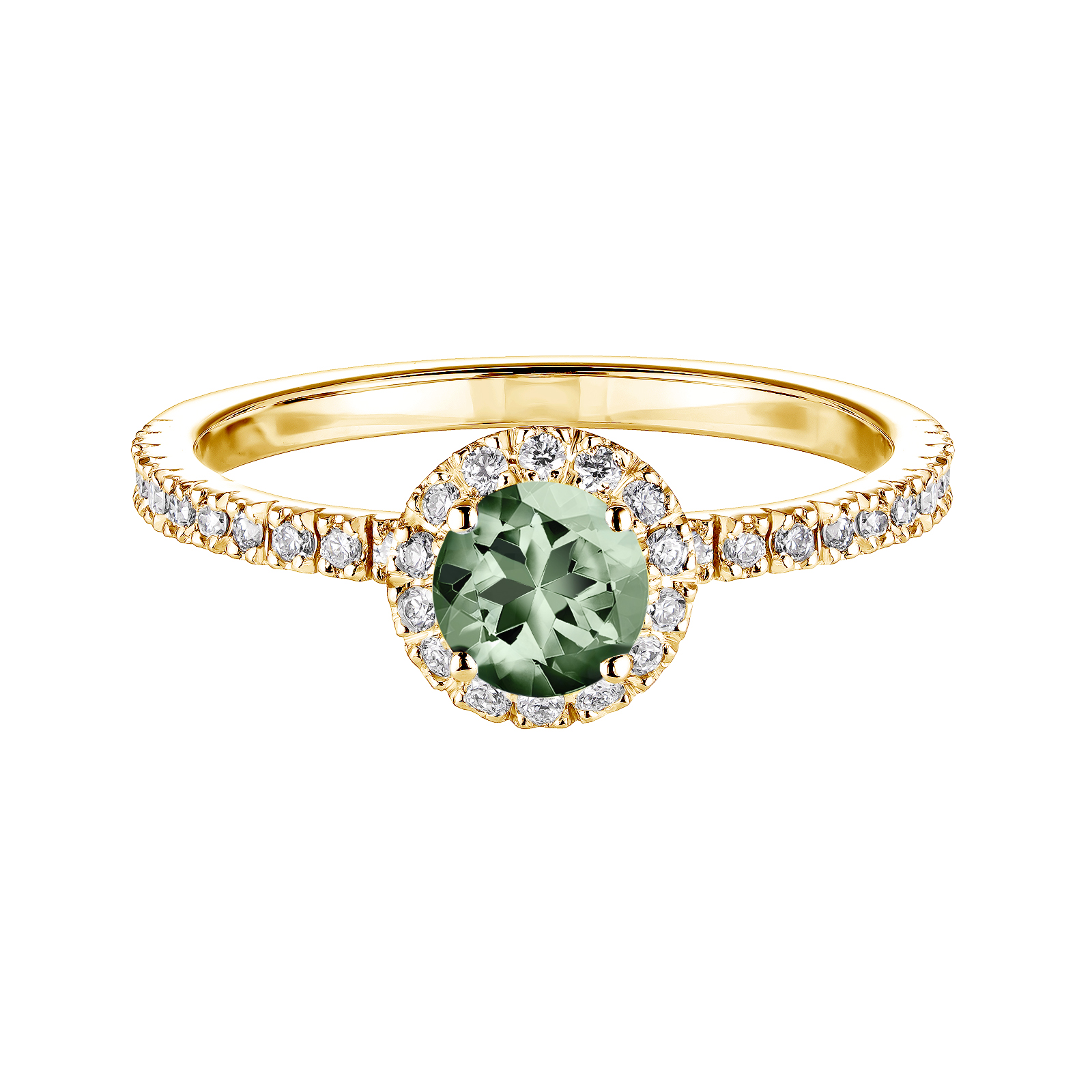 Ring Yellow gold Green Sapphire and diamonds Rétromantique M Pavée 1