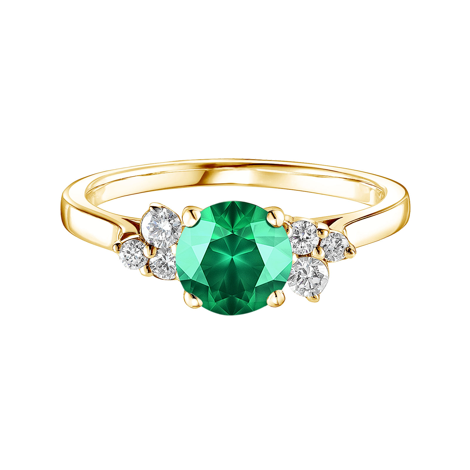Ring Yellow gold Emerald and diamonds Baby EverBloom 6 mm 1