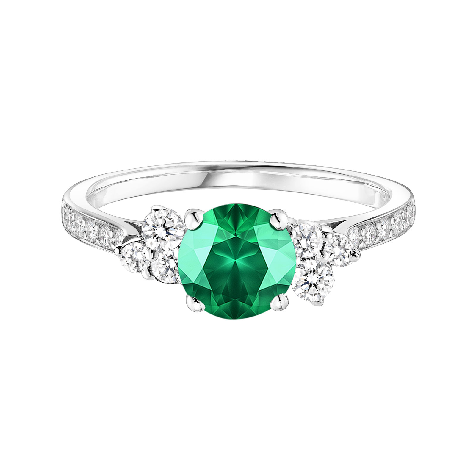Ring Platin Smaragdgrün und diamanten Baby EverBloom 6 mm Pavée 1