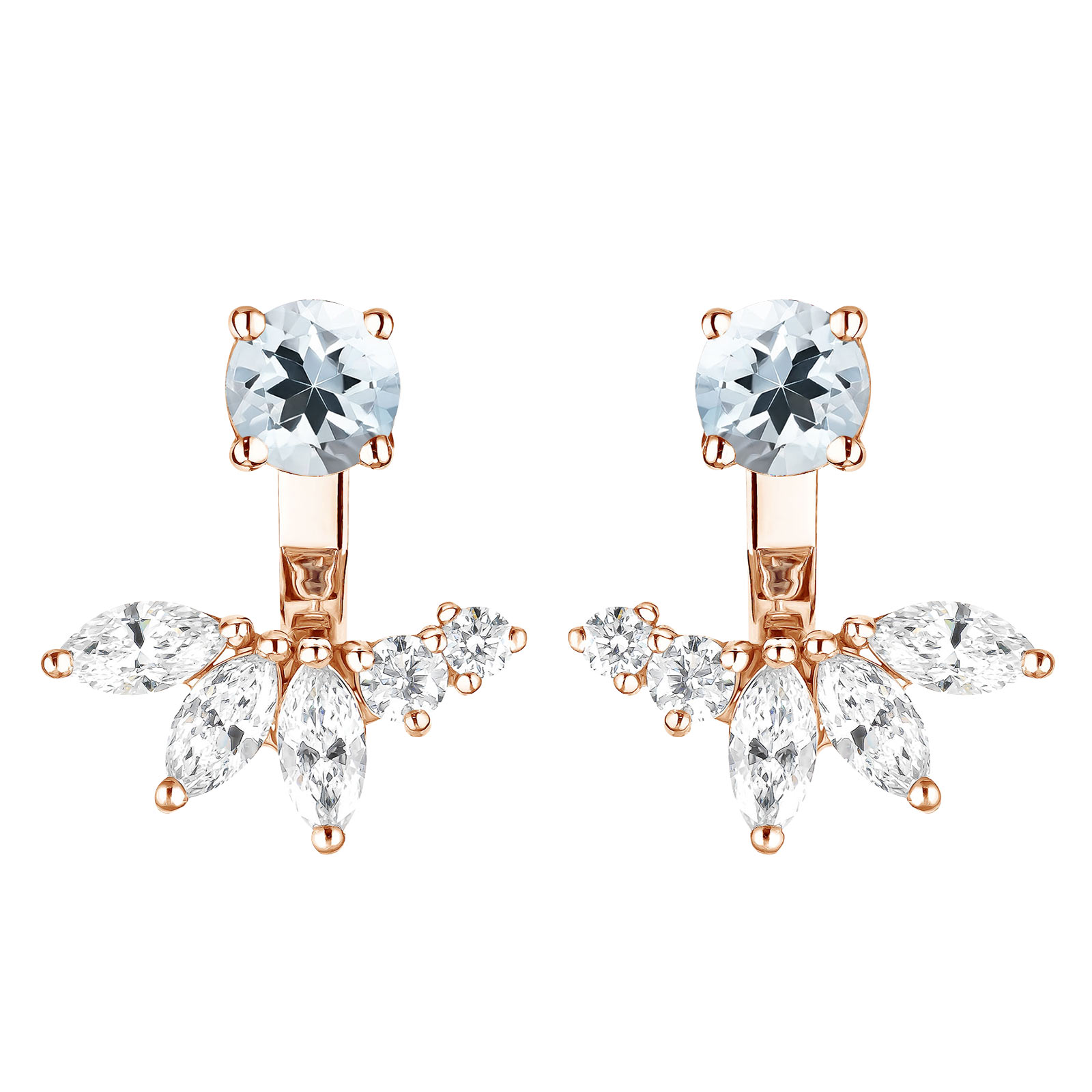 Boucles d'oreilles Or rose Aigue-marine et diamants EverBloom Symétriques 1