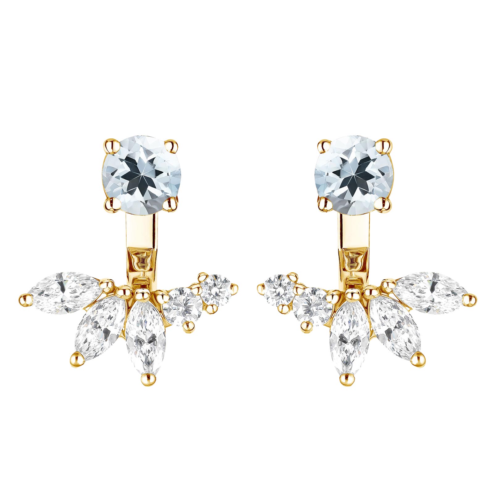 Boucles d'oreilles Or jaune Aigue-marine et diamants EverBloom Symétriques 1