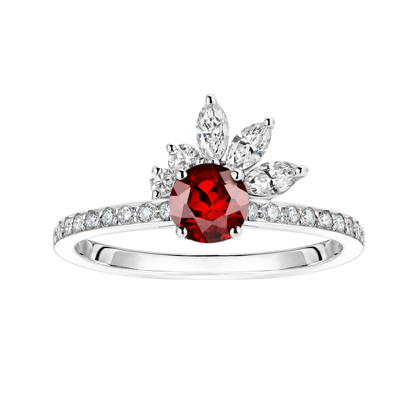 Ring White gold Garnet and diamonds Little EverBloom Pavée 1