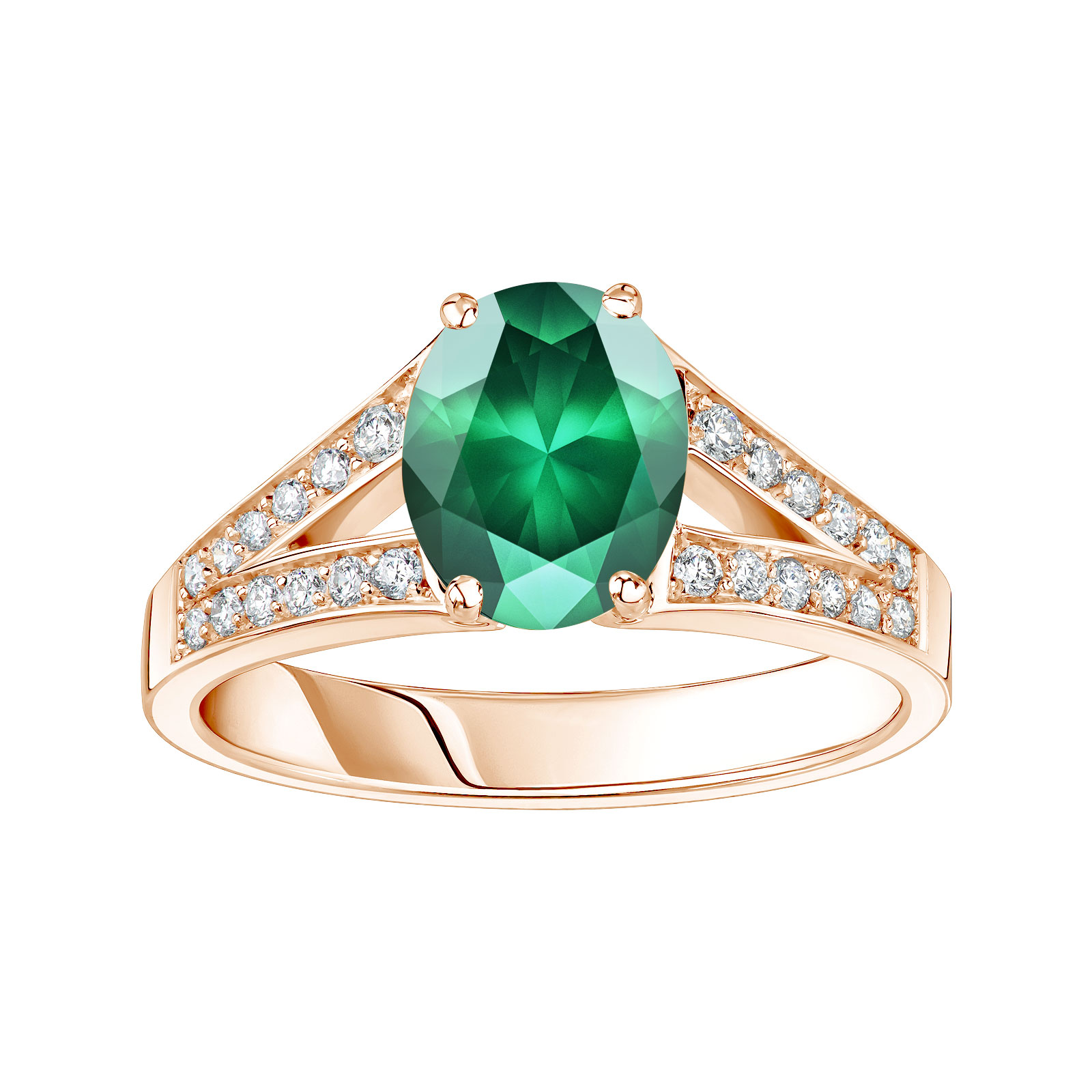 Ring Rose gold Emerald and diamonds Rétromantique Tiare Pavée 1