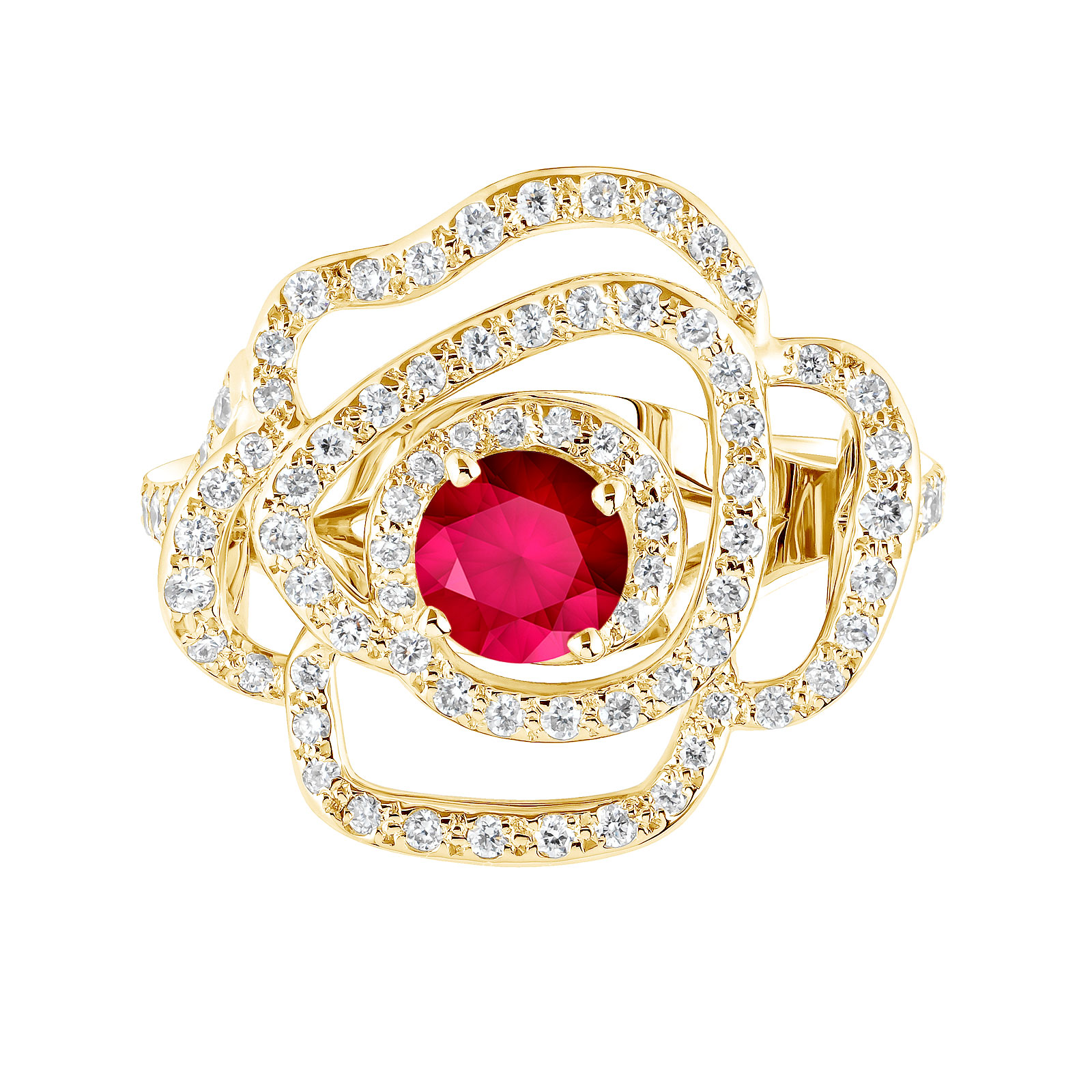 Ring Yellow gold Ruby and diamonds PrimaRosa Alta 1