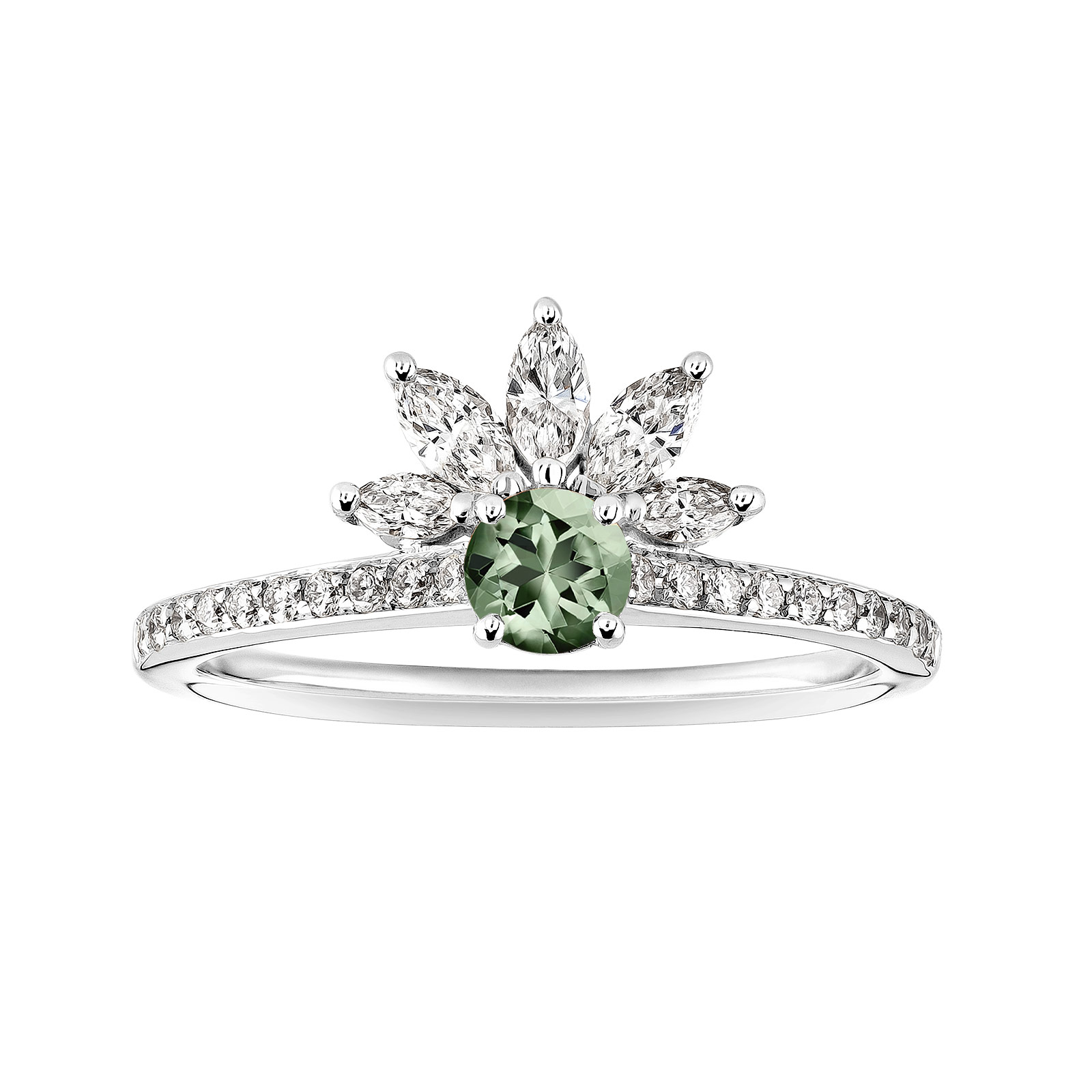 Bague Platine Saphir Vert et diamants EverBloom Pavée 4 mm 1