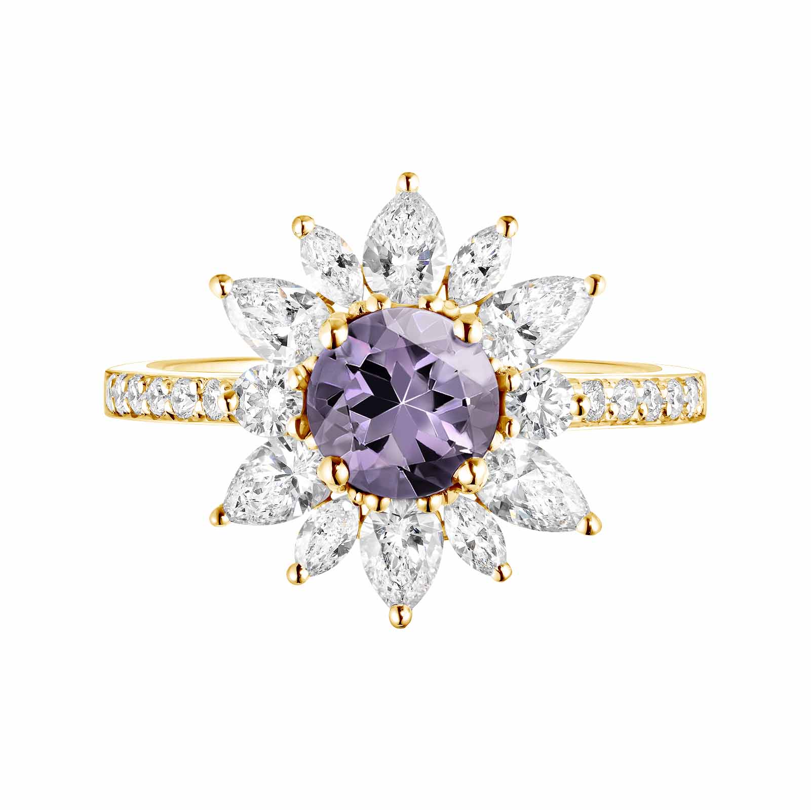 Ring Yellow gold Lavender Spinel and diamonds EverBloom Prima 1