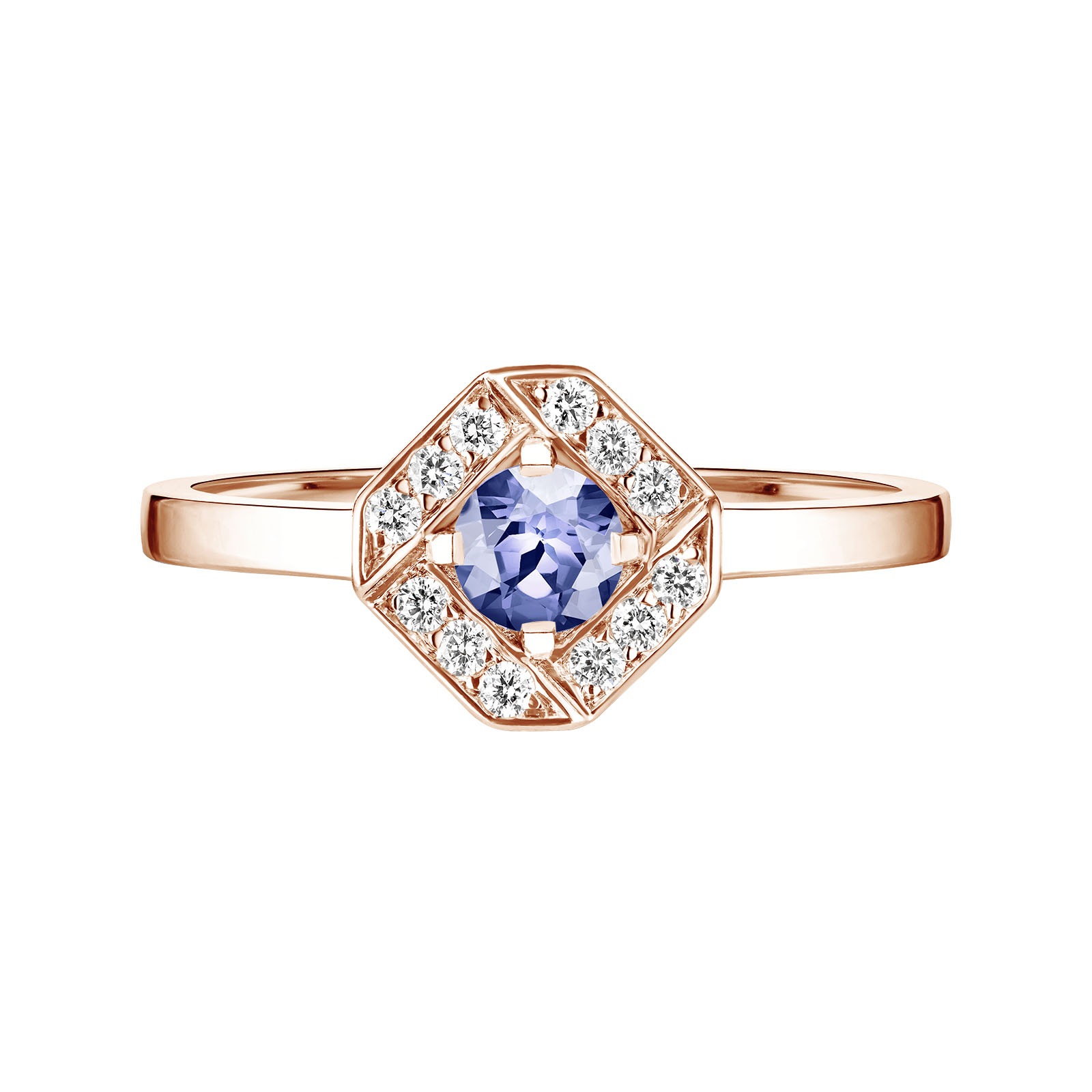 Ring Rose gold Tanzanite and diamonds Plissage Rond 4 mm 1