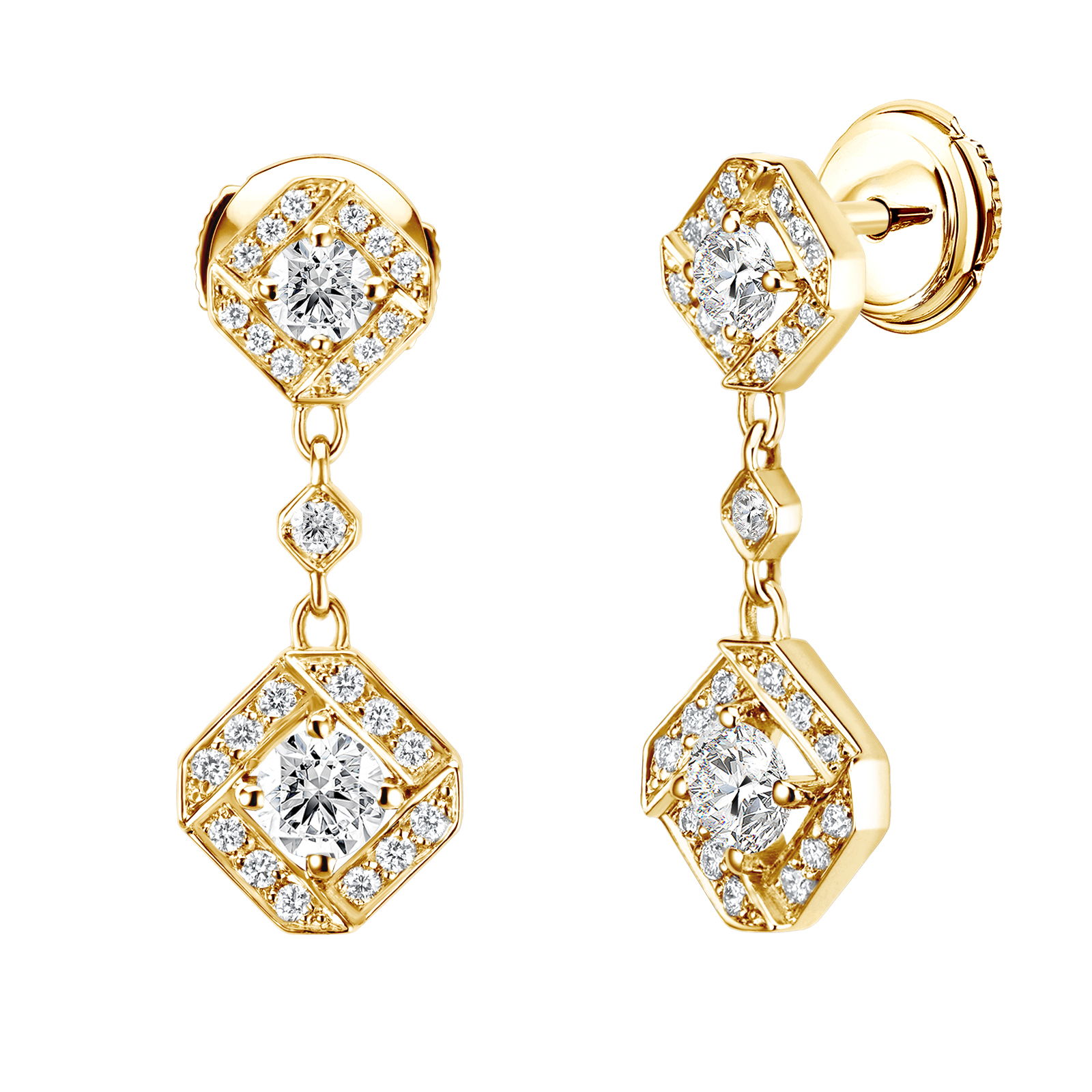 Earrings Yellow gold Diamond Plissage 1