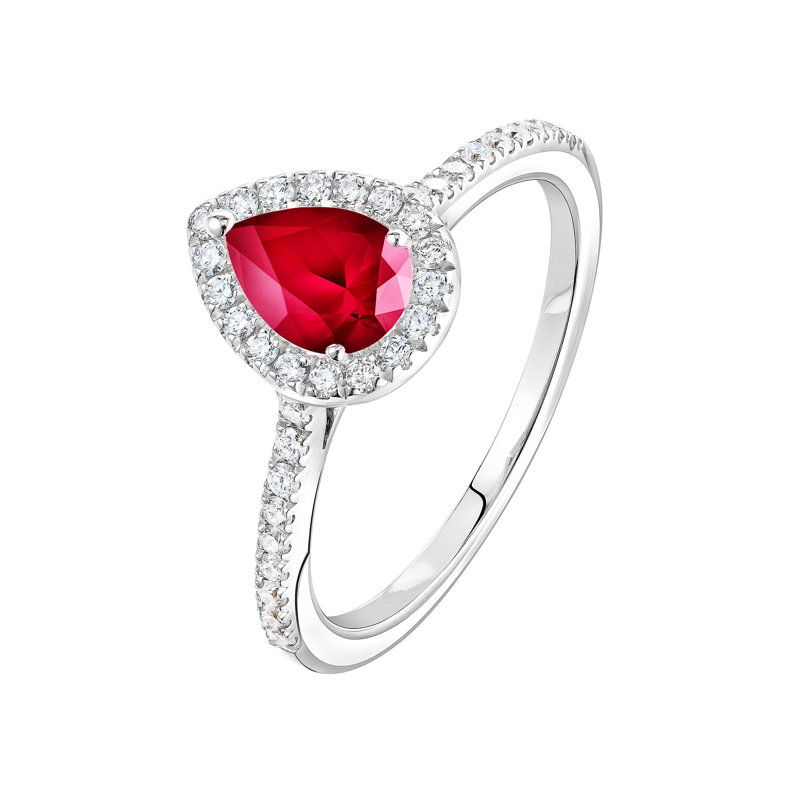 Ring Platinum Ruby and diamonds Rétromantique Poire Pavée 1