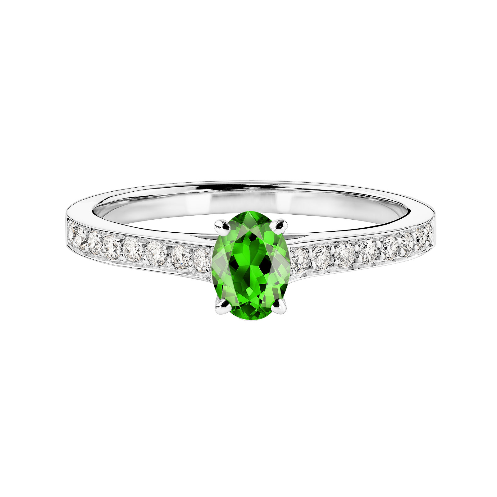 Ring White gold Tsavorite and diamonds Lady Ovale Pavée 1