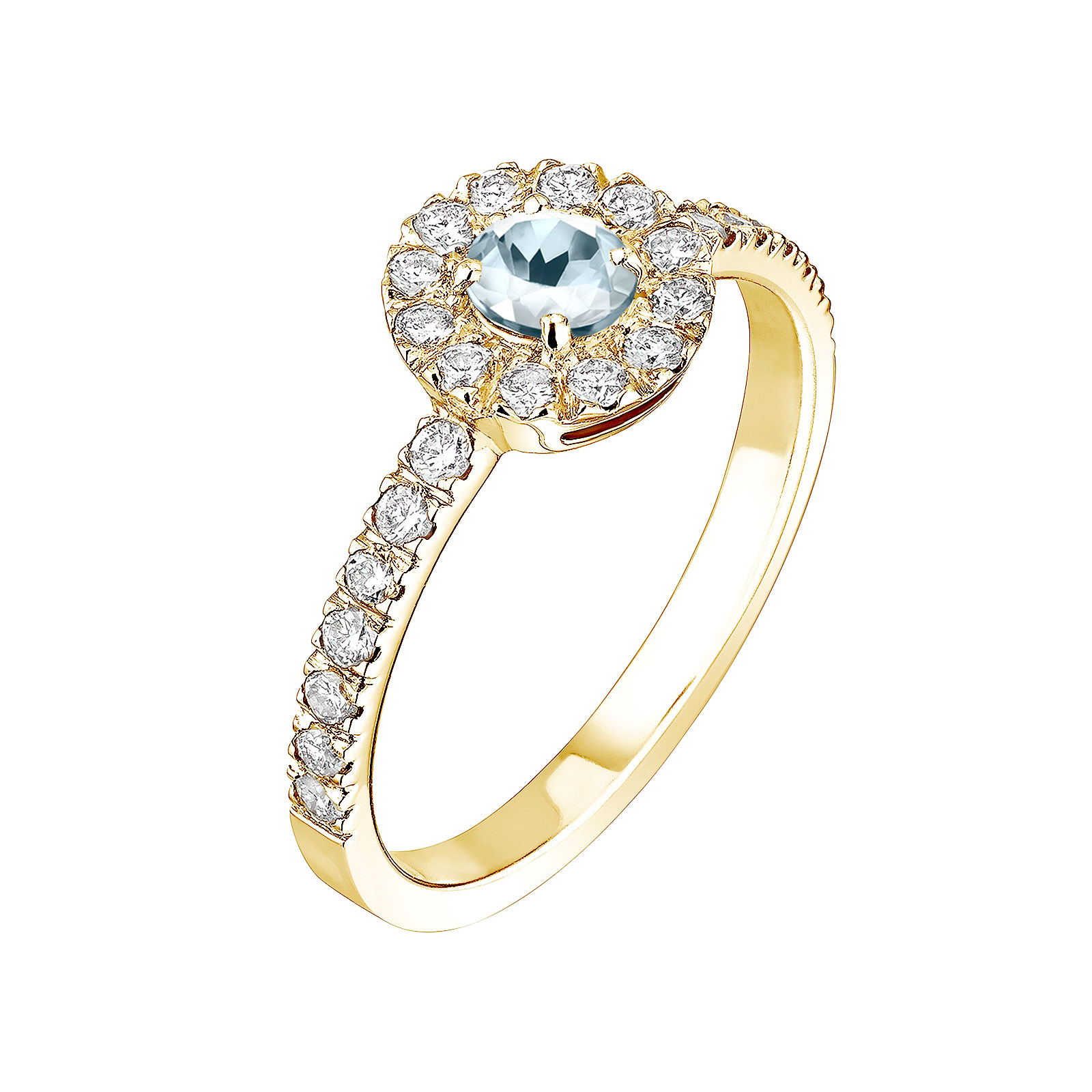 Ring Yellow gold Aquamarine and diamonds Rétromantique Solo Pavée 1