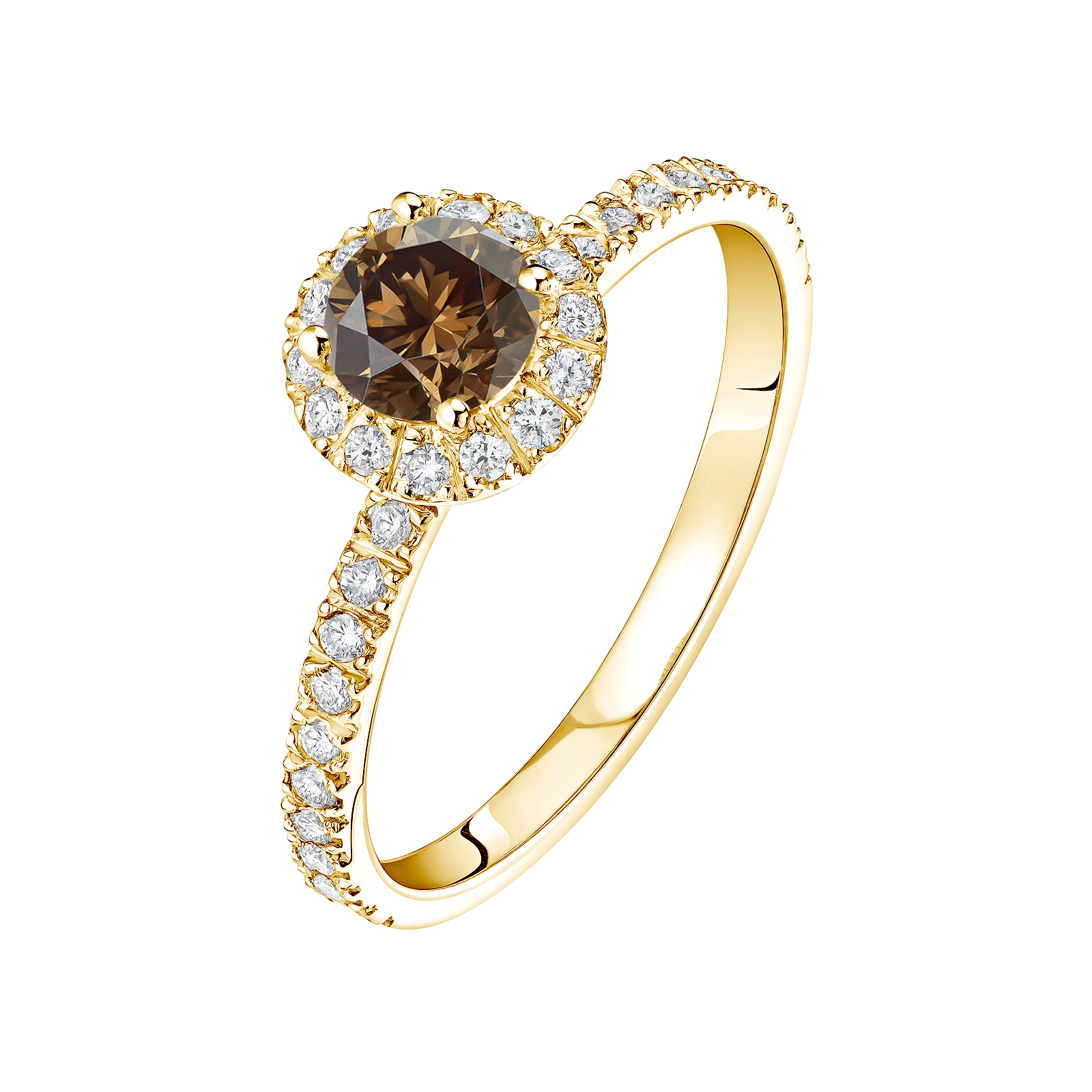 Ring Yellow gold Chocolate Diamond and diamonds Rétromantique M Pavée 1