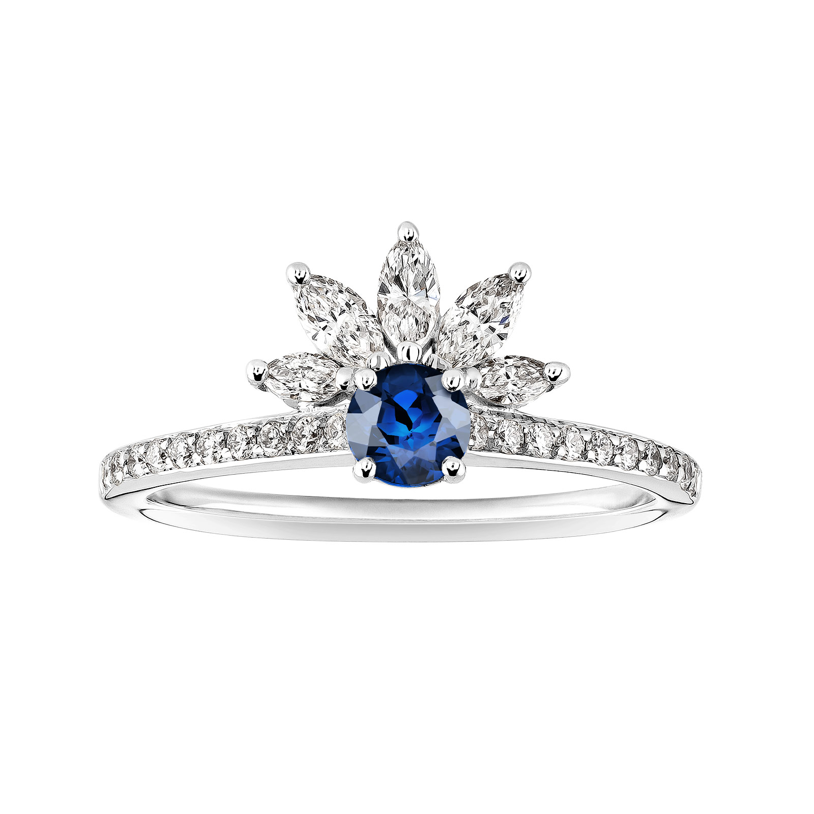 Ring Platinum Sapphire and diamonds EverBloom Pavée 4 mm 1