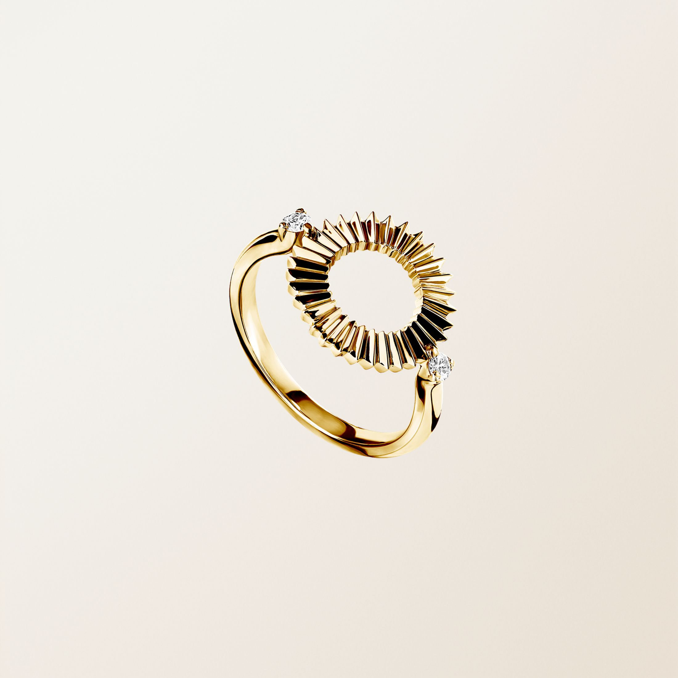 Bague Or jaune Diamant Entaille Rayons