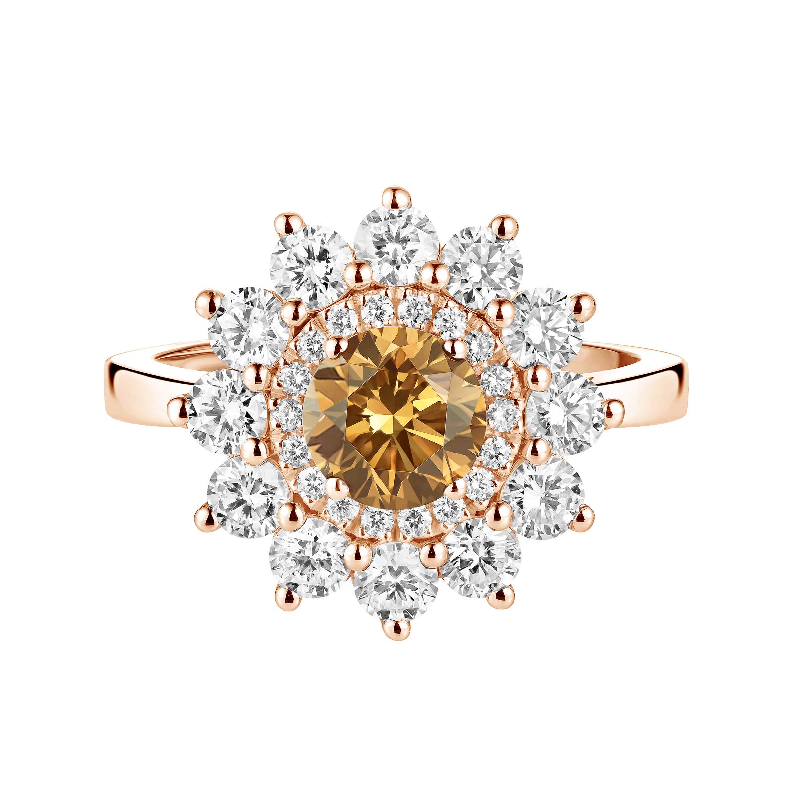 Ring Rose gold Cognac Diamond and diamonds Lefkos 6 mm 1