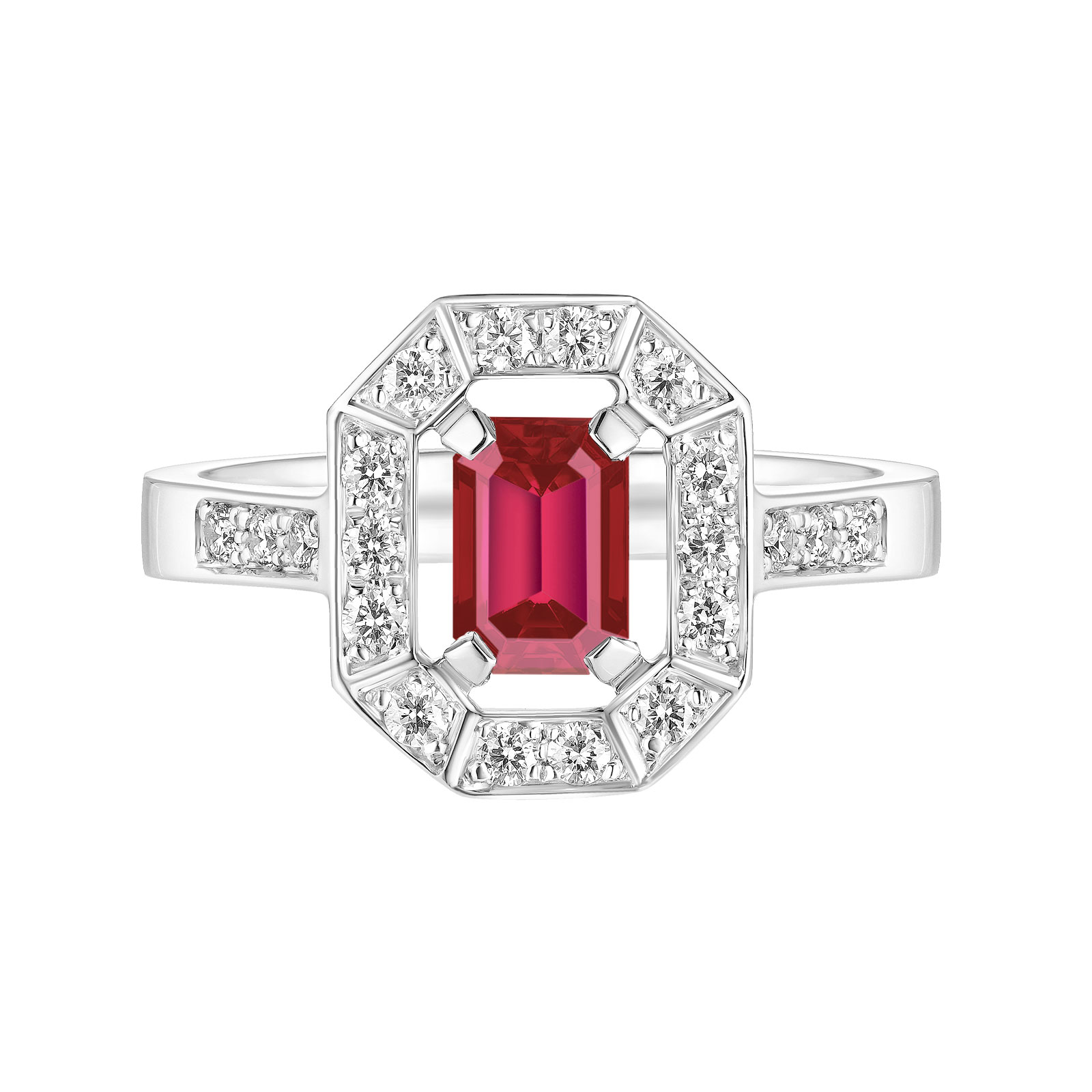 Ring White gold Ruby and diamonds Art Déco 1