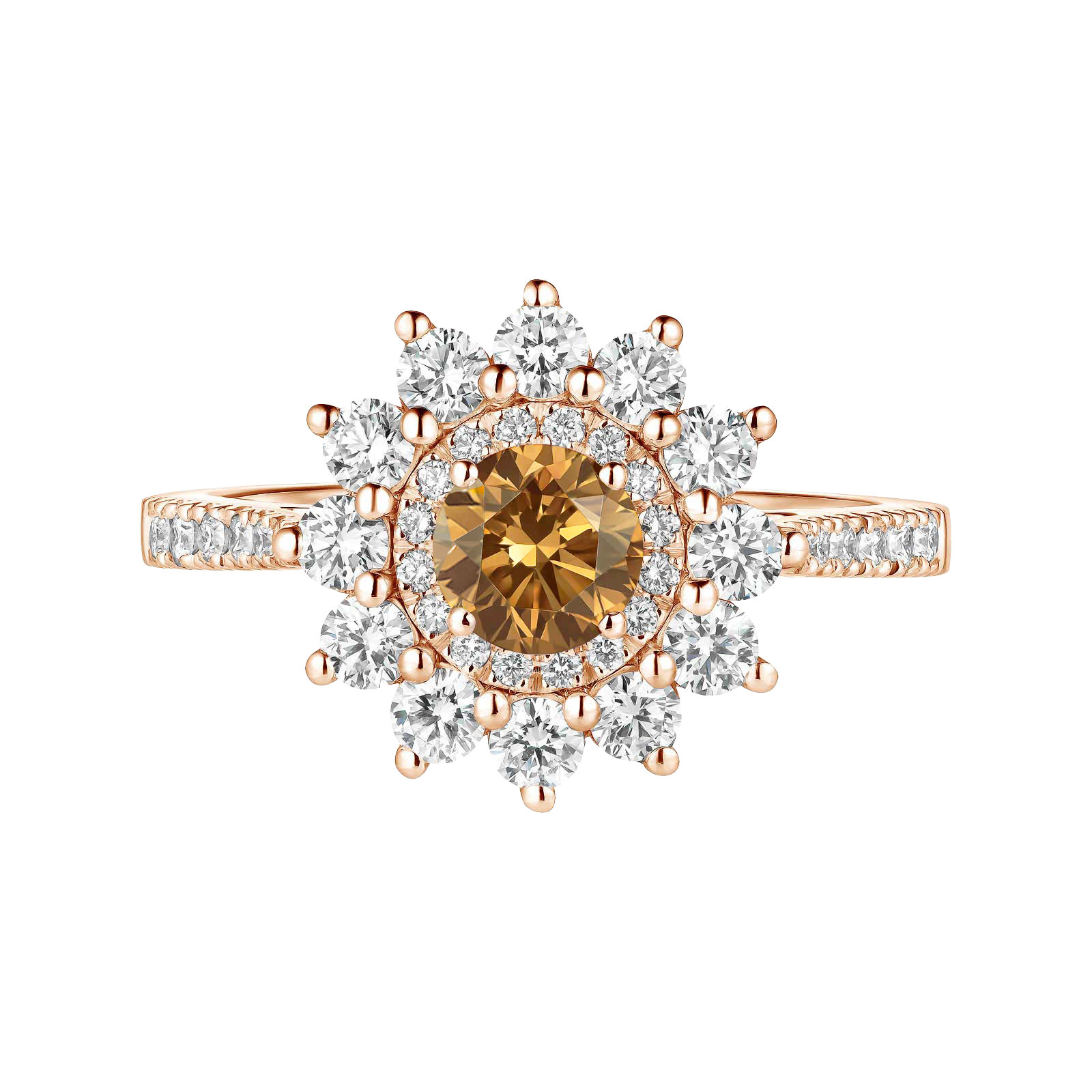 Ring Rose gold Cognac Diamond and diamonds Lefkos 4 mm Pavée 1