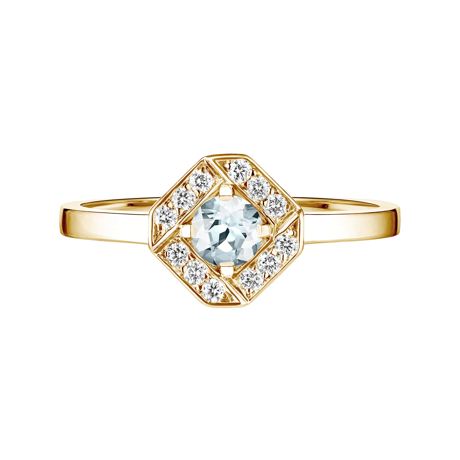 Ring Yellow gold Aquamarine and diamonds Plissage Rond 4 mm 1
