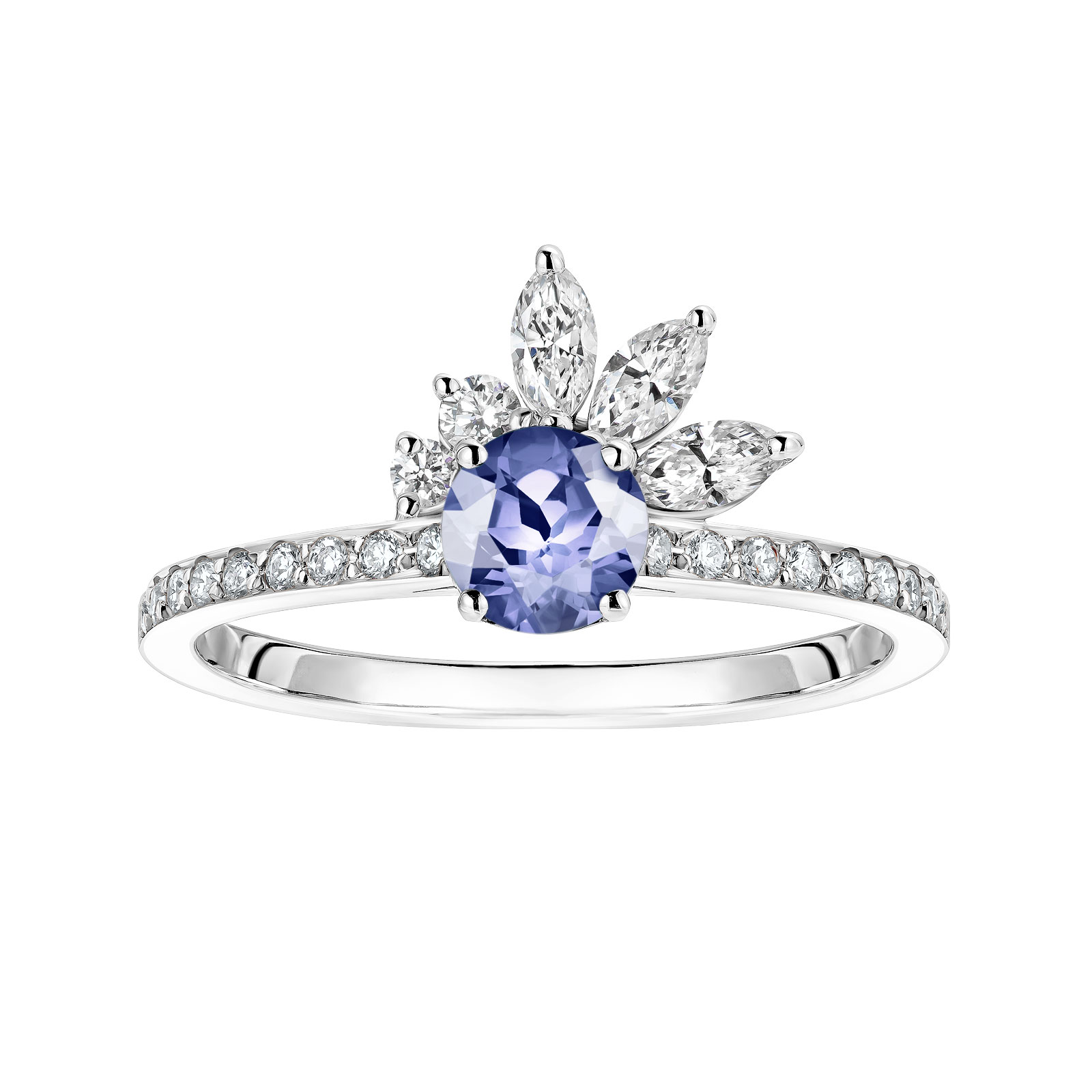 Ring White gold Tanzanite and diamonds Little EverBloom Pavée 1
