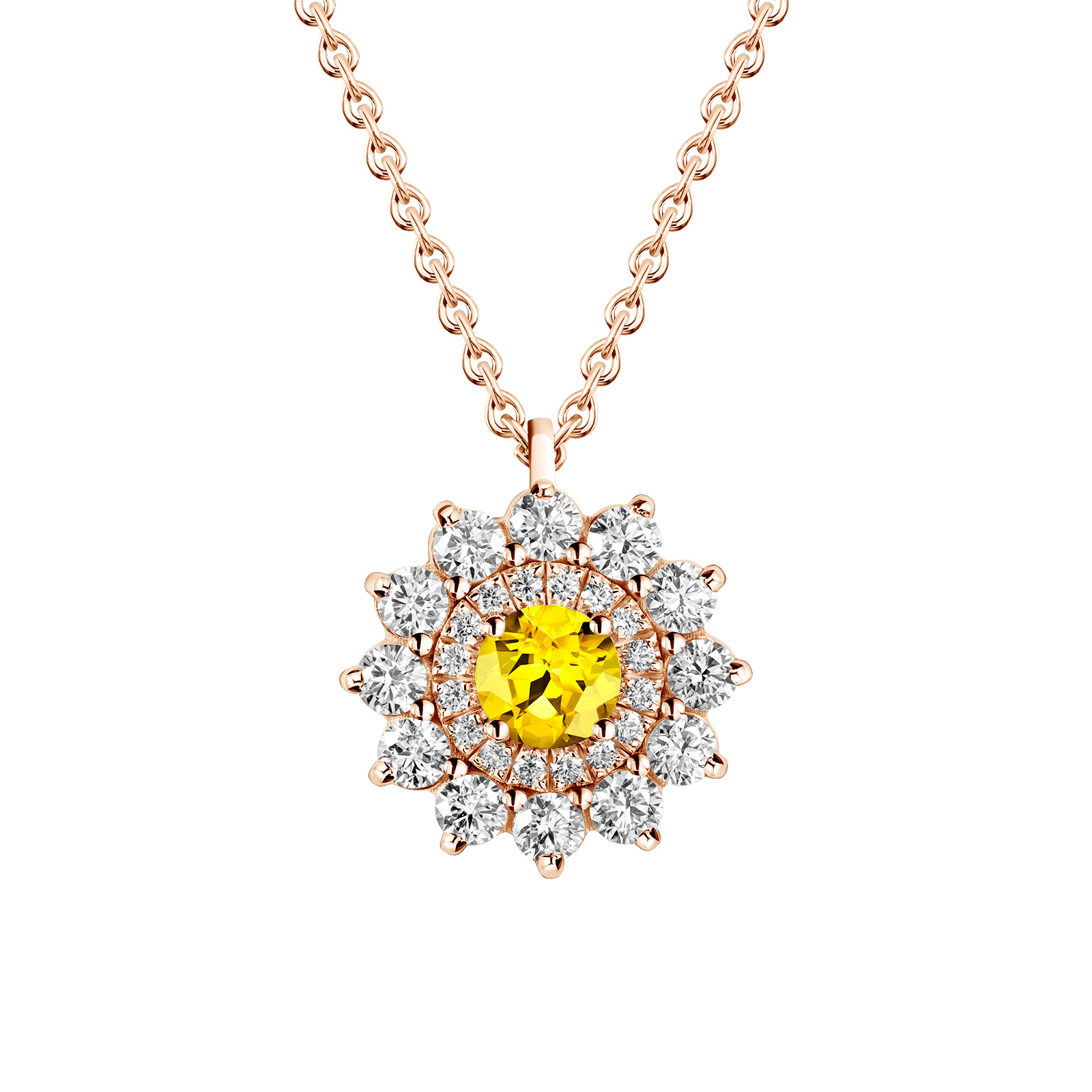 Pendentif Or rose Saphir Jaune et diamants Lefkos 1