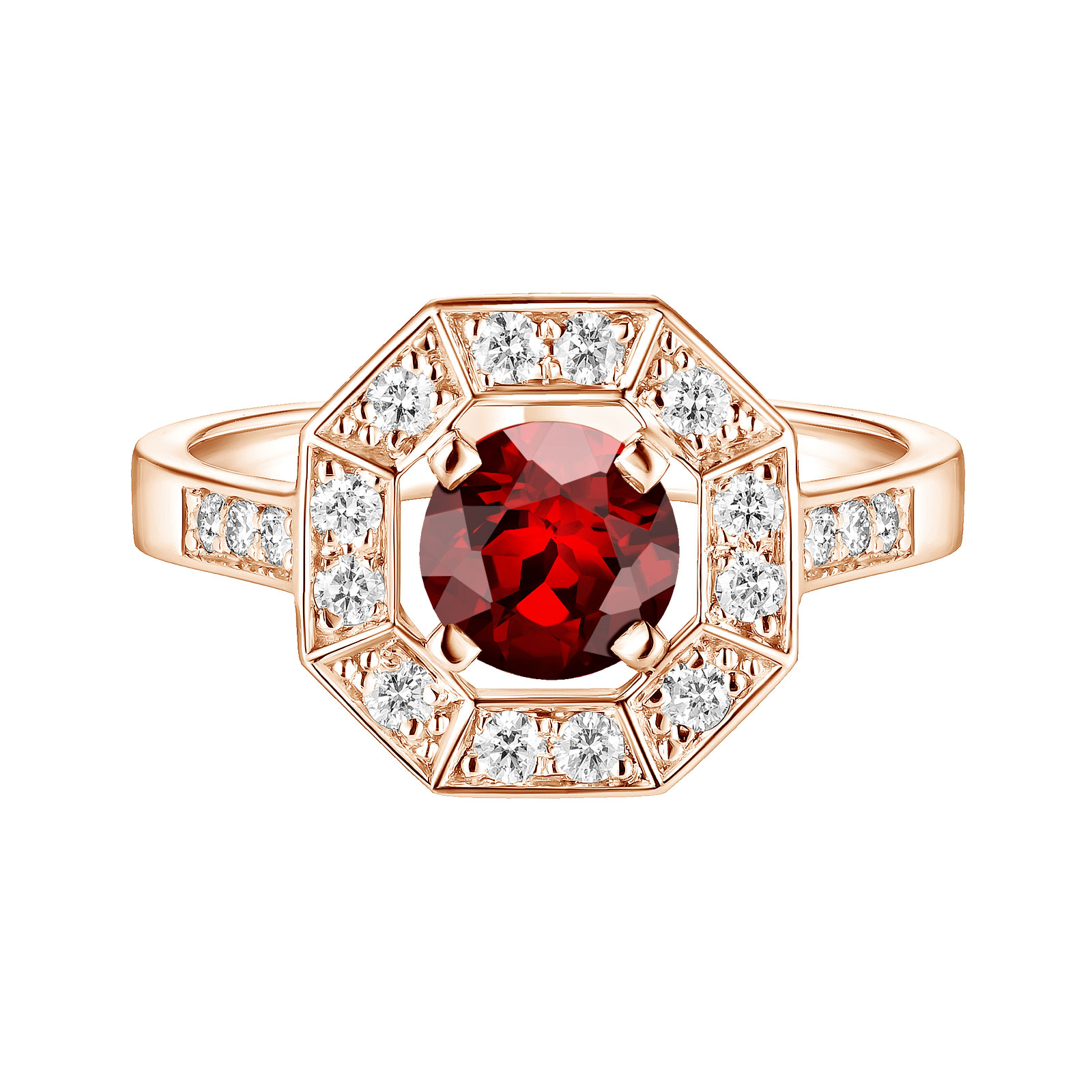 Ring Roségold Granat und diamanten Art Déco Rond 6 mm 1