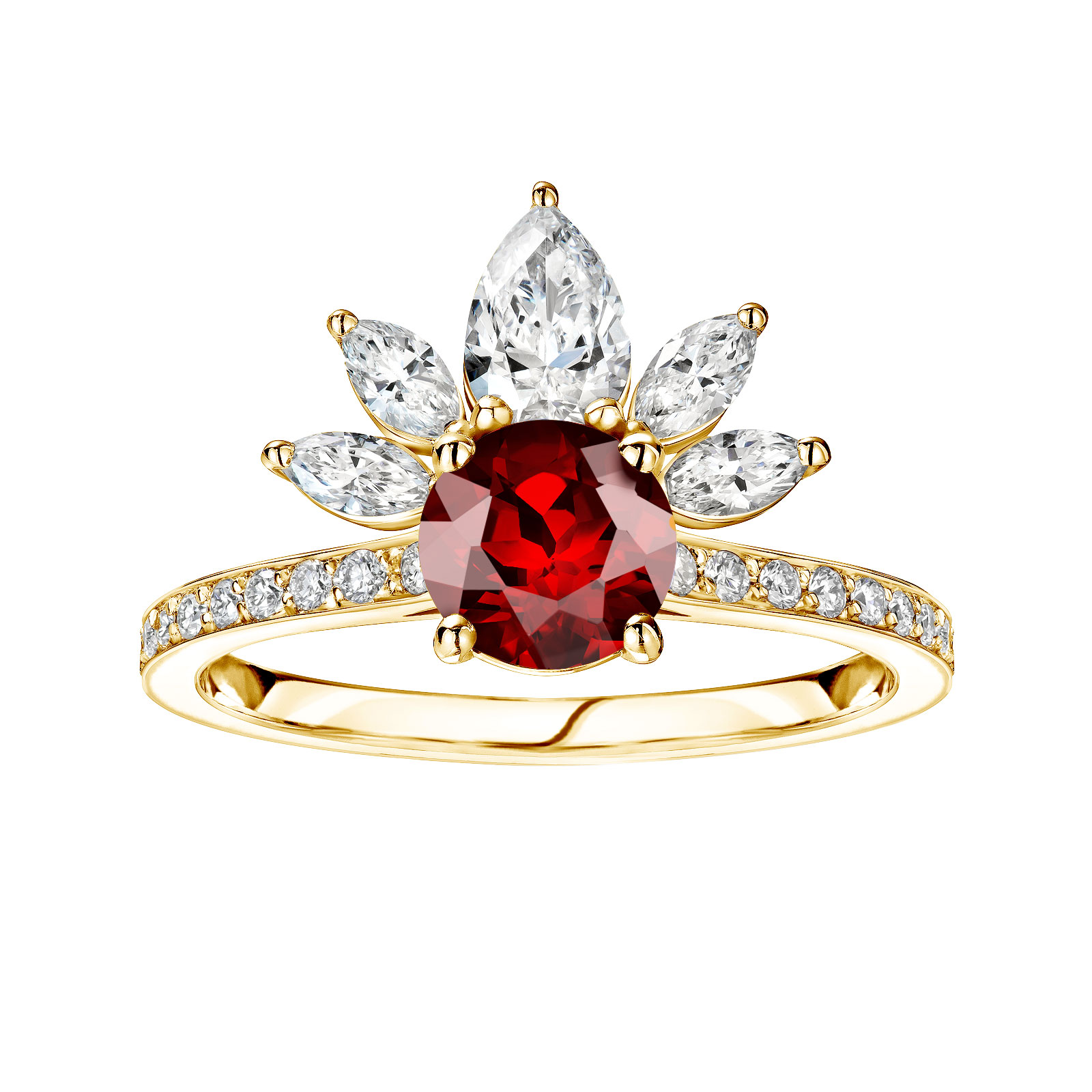 Ring Yellow gold Garnet and diamonds EverBloom Pavée 1
