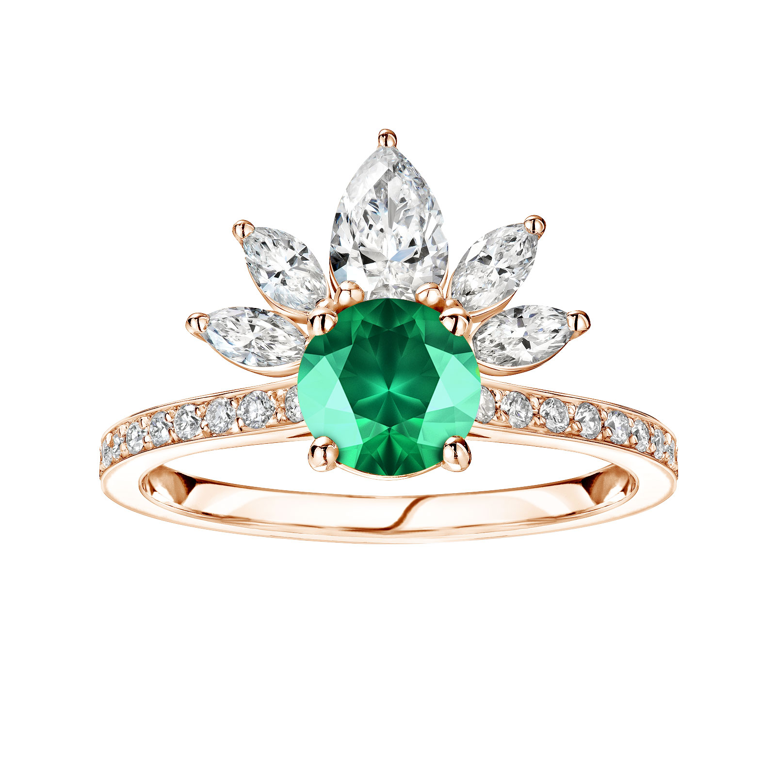 Ring Rose gold Emerald and diamonds EverBloom Pavée 1