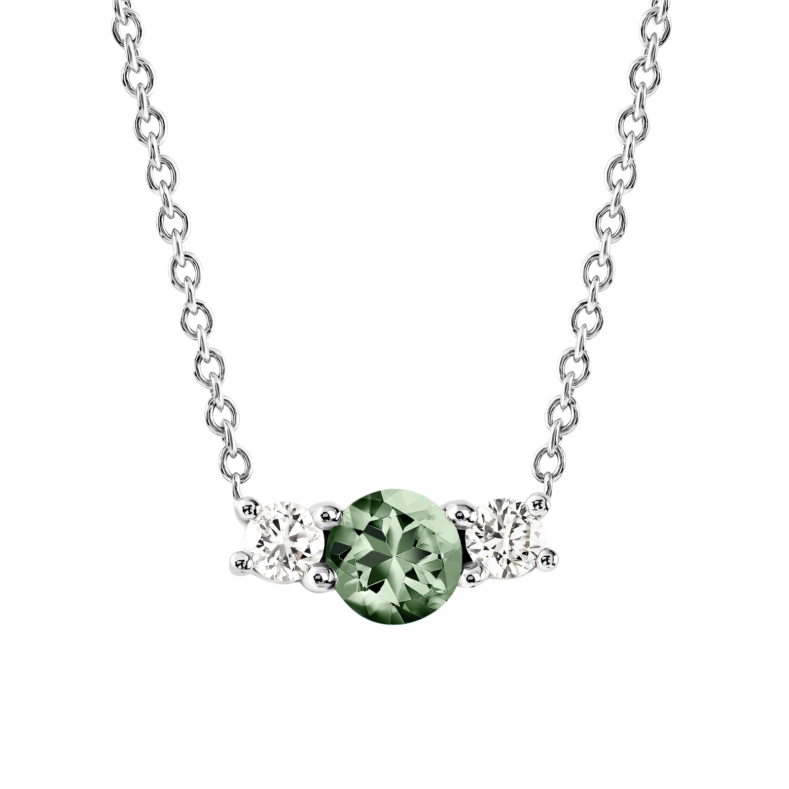 Pendentif Or blanc Saphir Vert et diamants Lady Duo 1