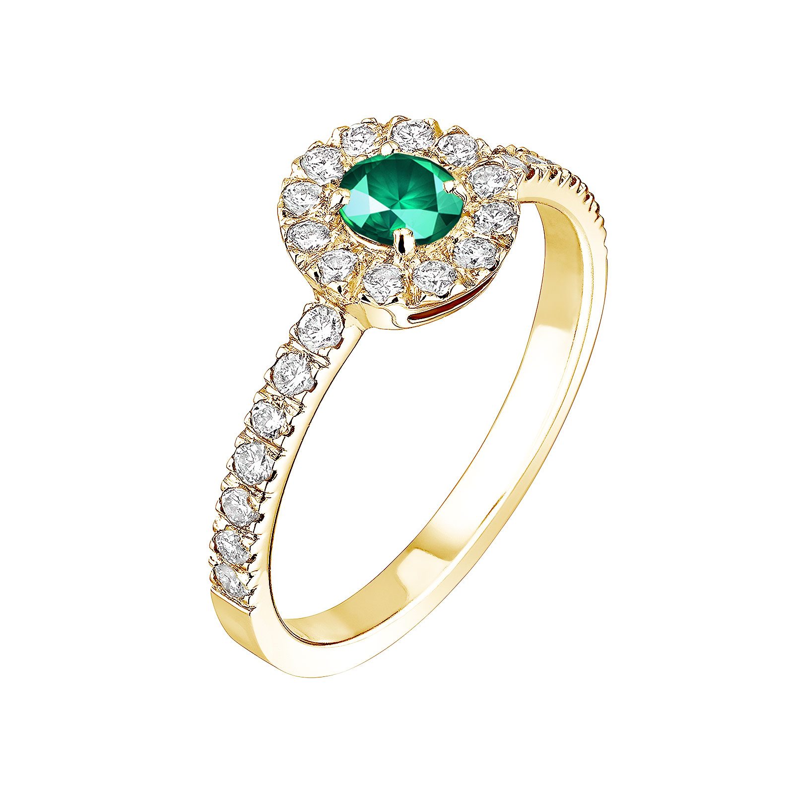 Ring Yellow gold Emerald and diamonds Rétromantique Solo Pavée 1