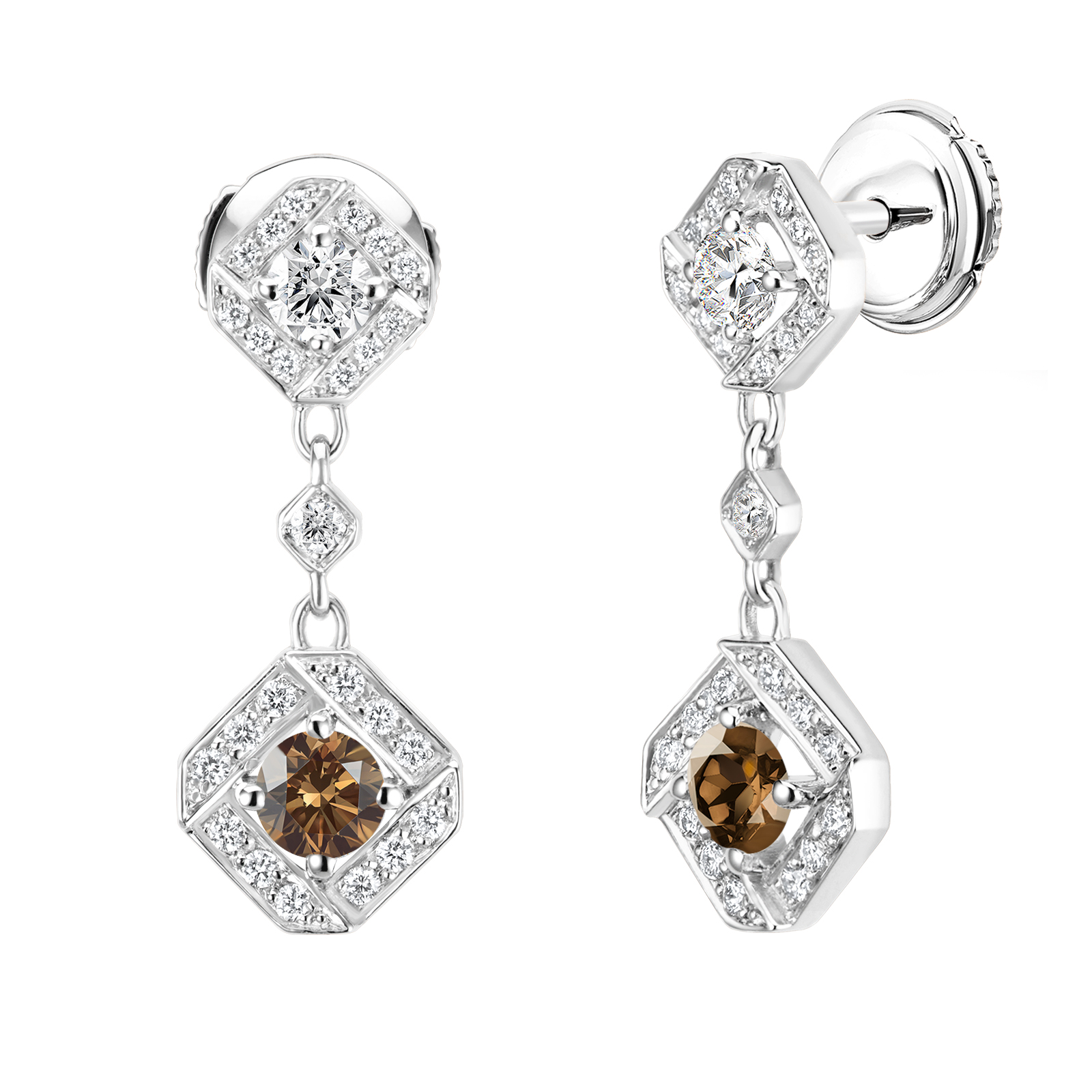 Earrings White gold Chocolate Diamond and diamonds Plissage 1