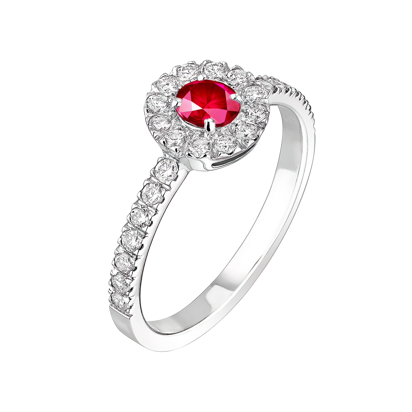 Ring Platinum Ruby and diamonds Rétromantique Solo Pavée 1