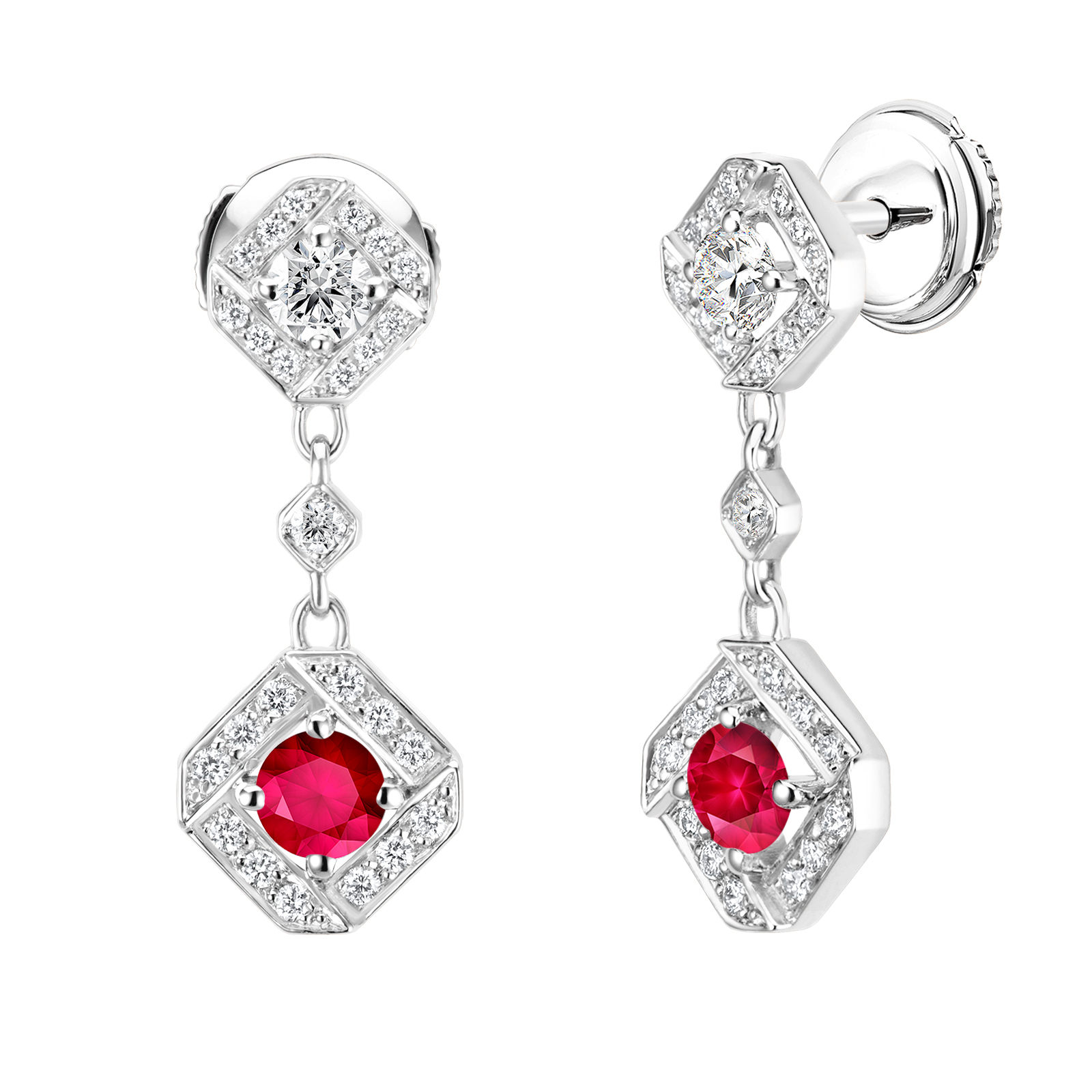 Earrings White gold Ruby and diamonds Plissage 1