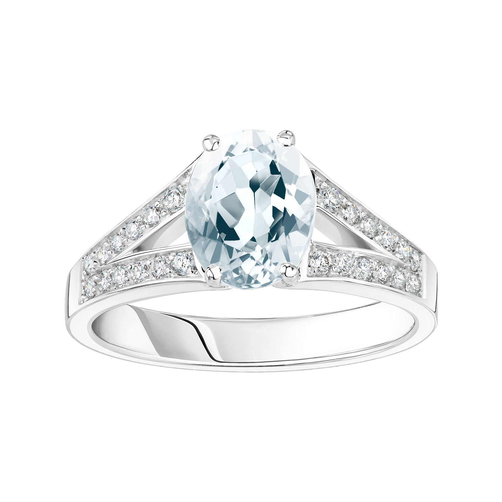 Ring Platinum Aquamarine and diamonds Rétromantique Tiare Pavée 1