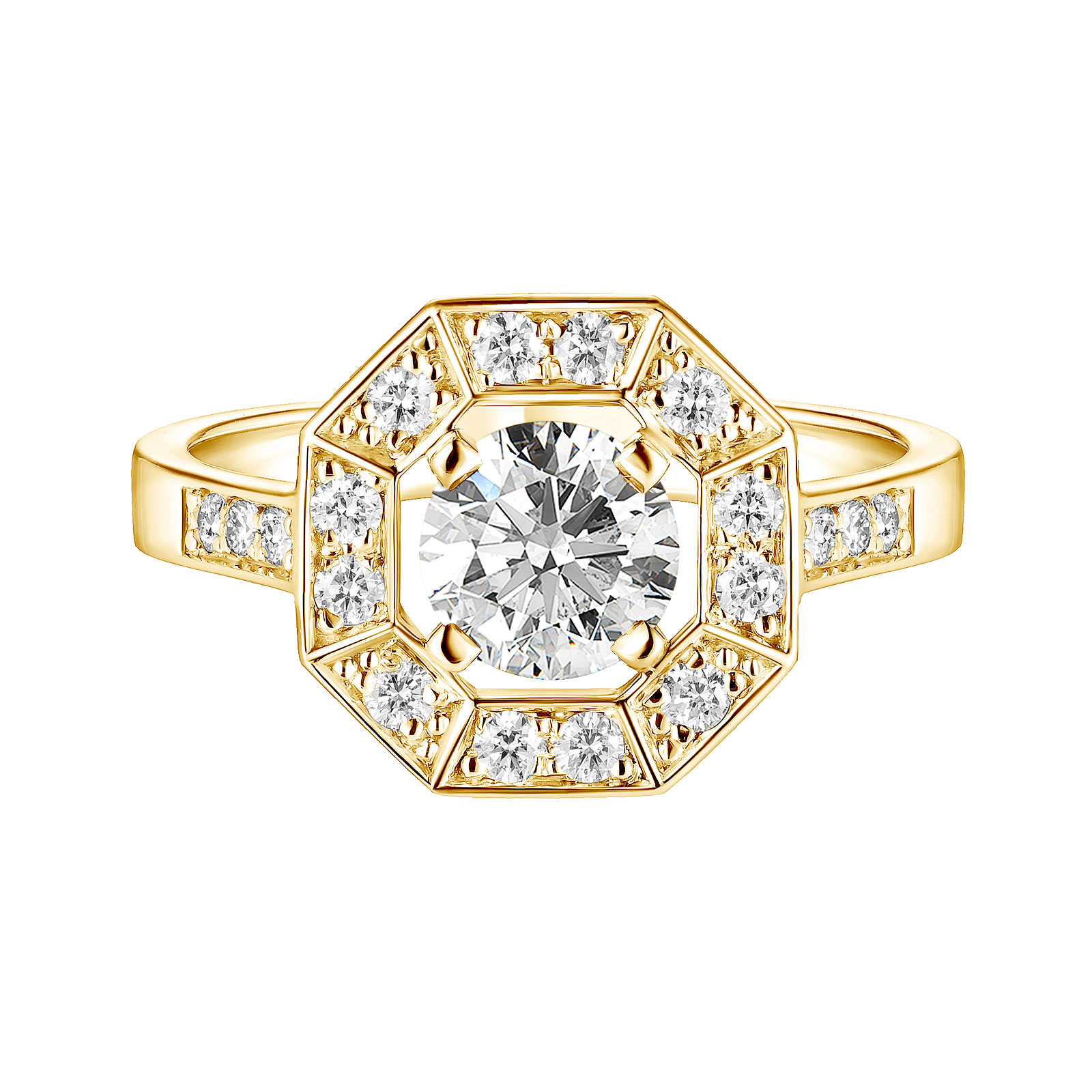 Ring Gelbgold Diamant Art Déco Rond 6 mm 1