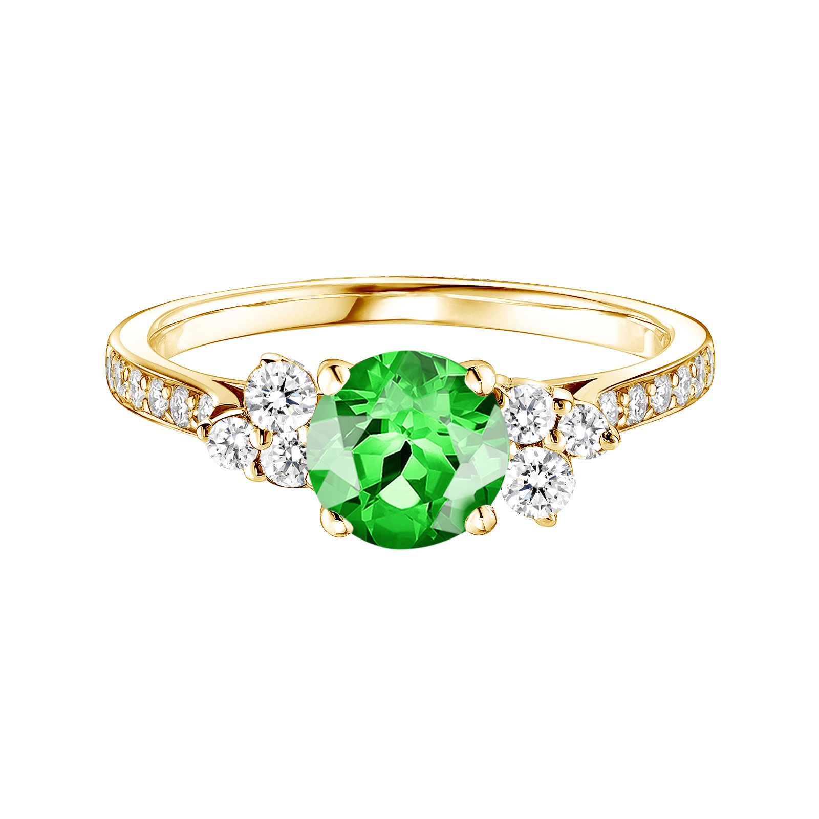 Ring Yellow gold Tsavorite and diamonds Baby EverBloom 6 mm Pavée 1