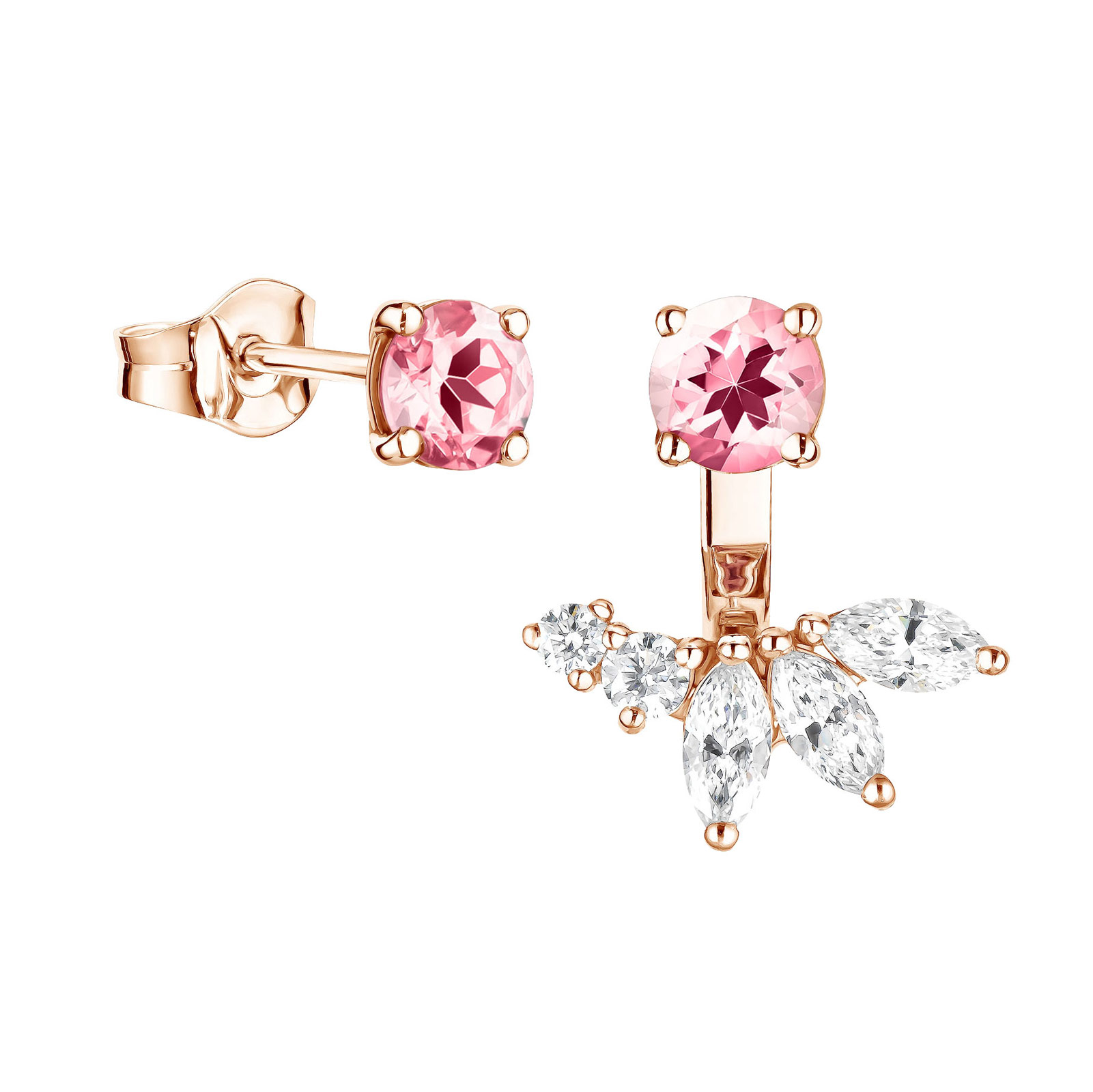 Earrings Rose gold Tourmaline and diamonds EverBloom Asymétriques 1