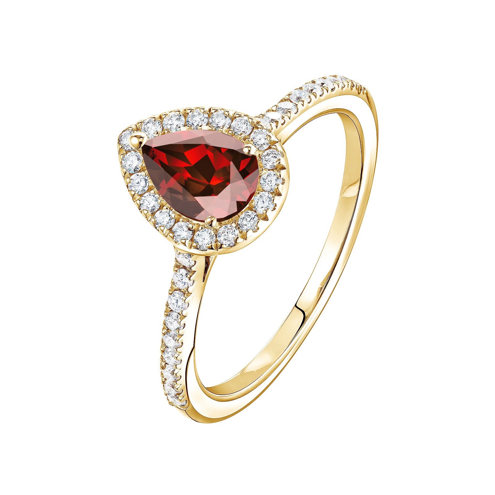 Ring Gelbgold Granat und diamanten Rétromantique Poire Pavée 1