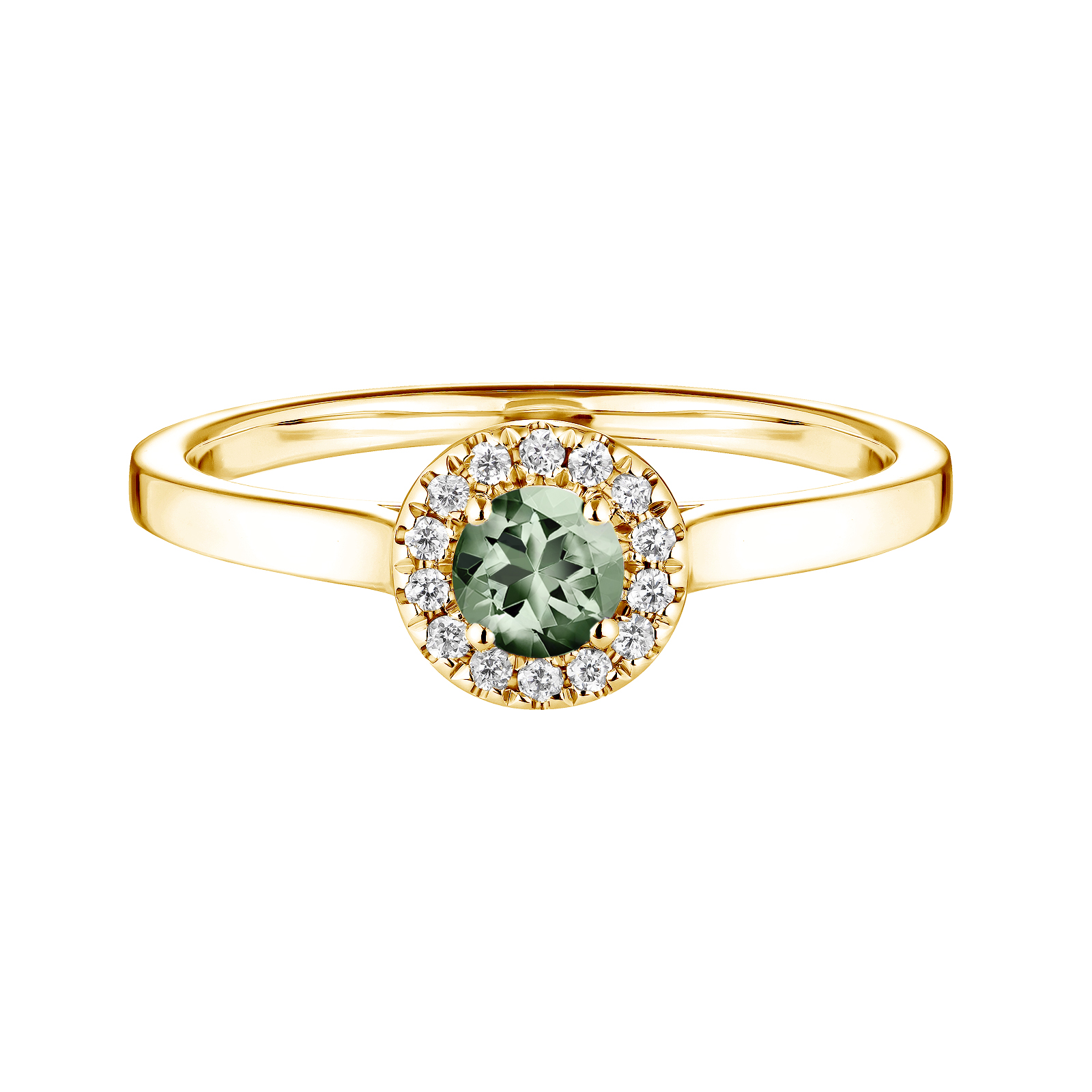 Bague Or jaune Saphir Vert et diamants Rétromantique S 1