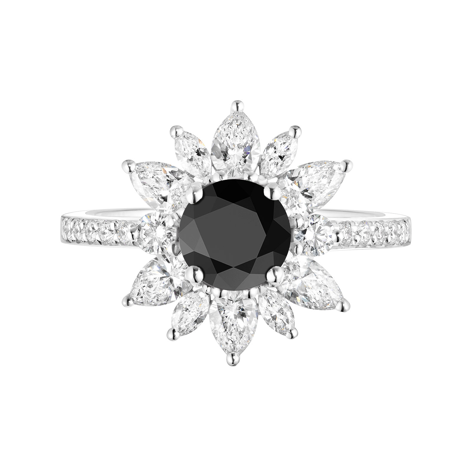 Bague Or blanc Spinelle noir et diamants EverBloom Prima 1