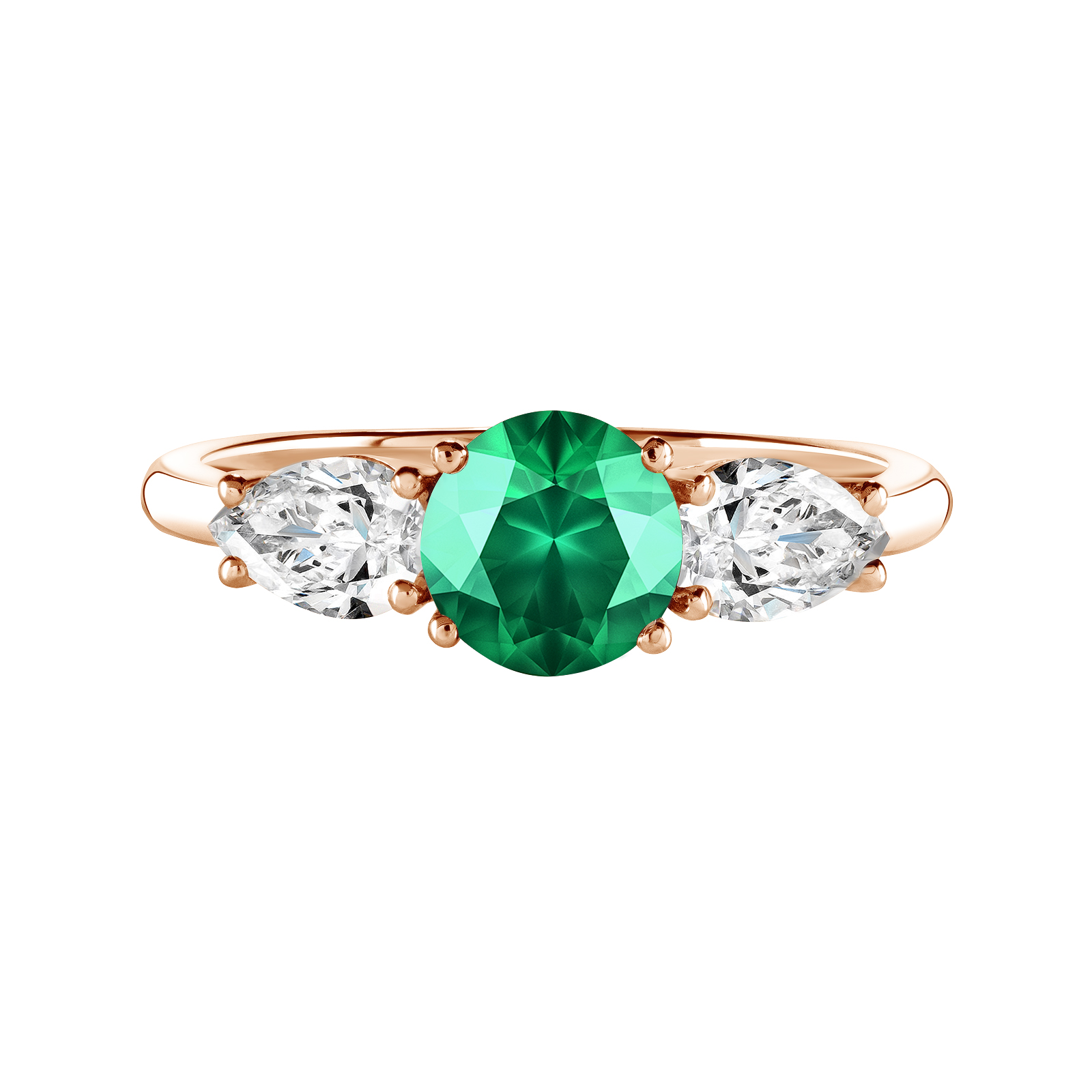 Ring Rose gold Emerald and diamonds Lady Duo de Poires 1