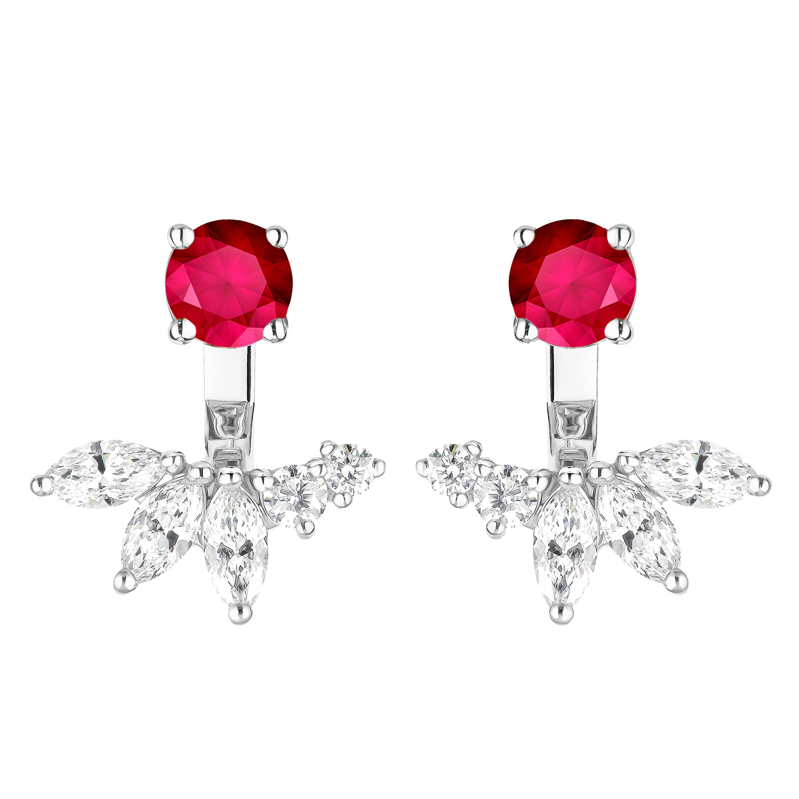 Earrings White gold Ruby and diamonds EverBloom Symétriques 1