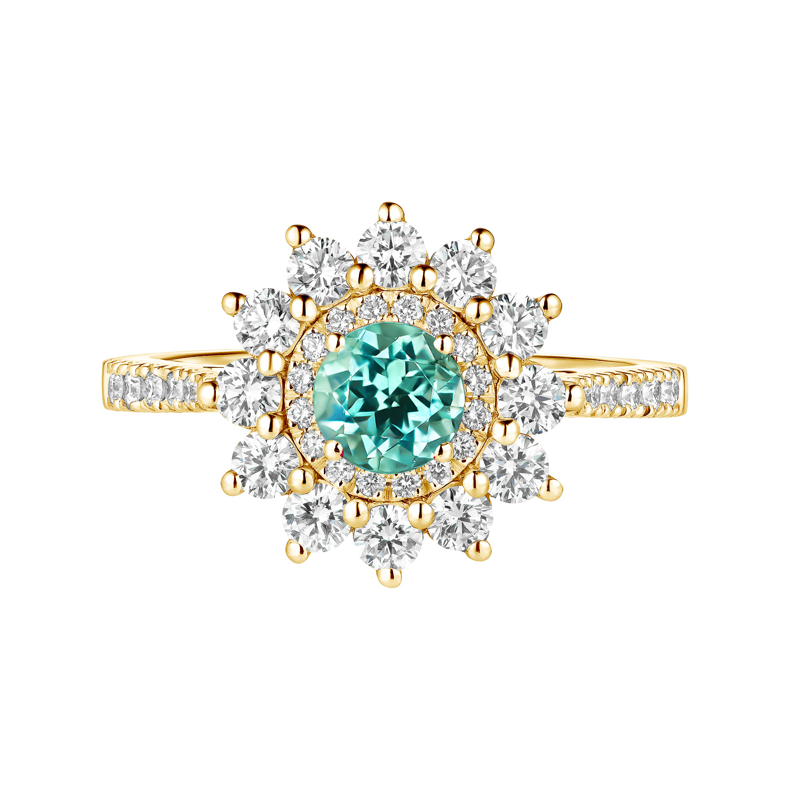 Ring Yellow gold Mint tourmaline and diamonds Lefkos 5 mm Pavée 1